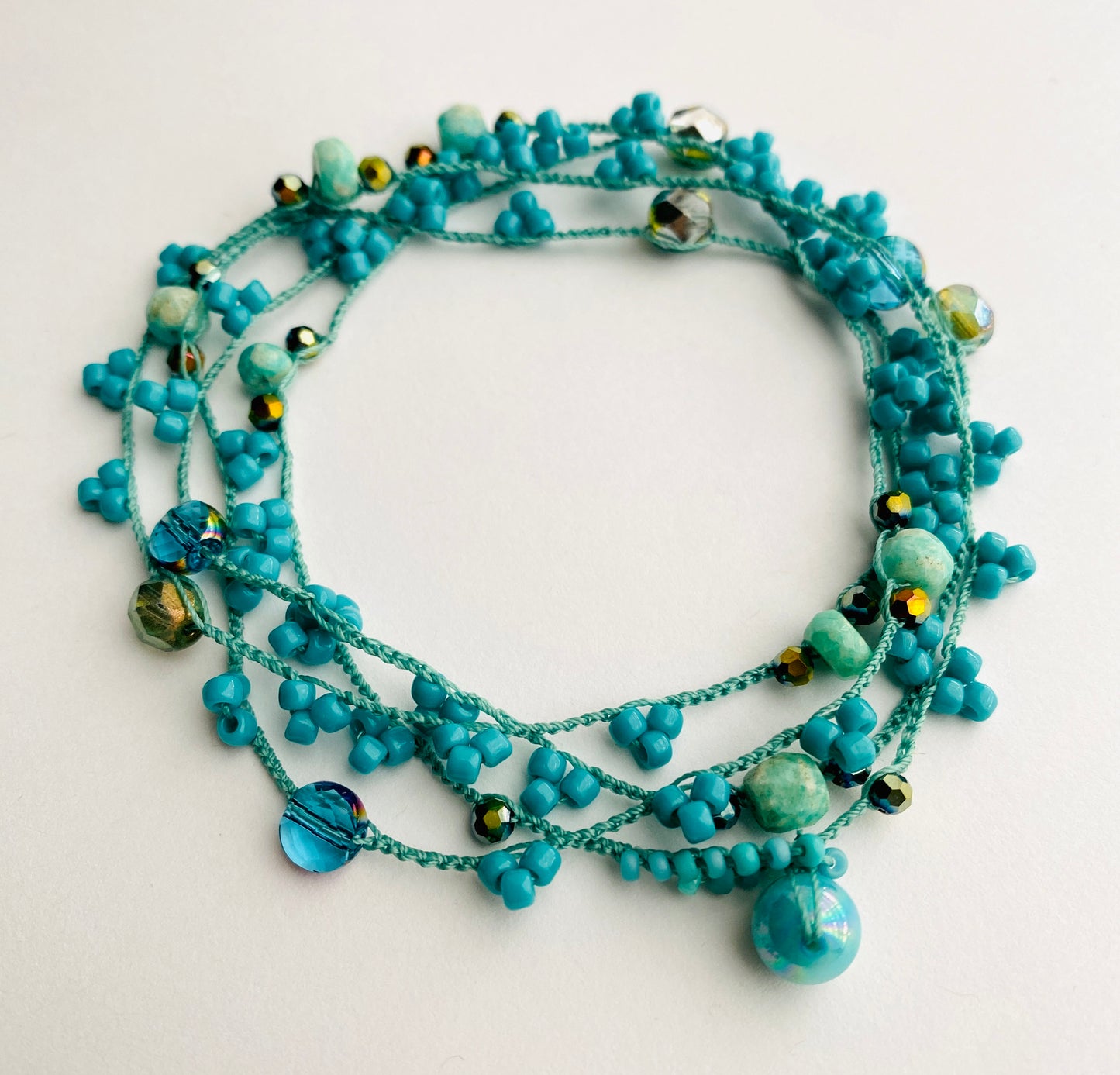Blue aqua picot necklace