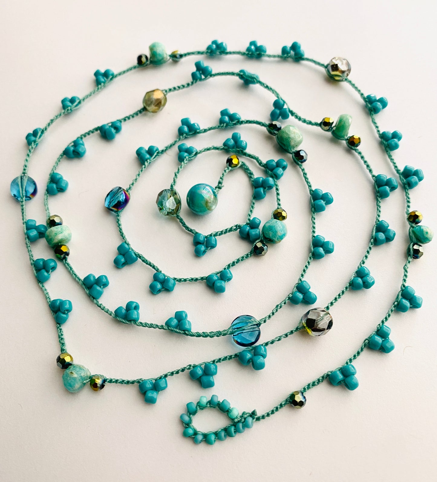 Blue aqua picot necklace