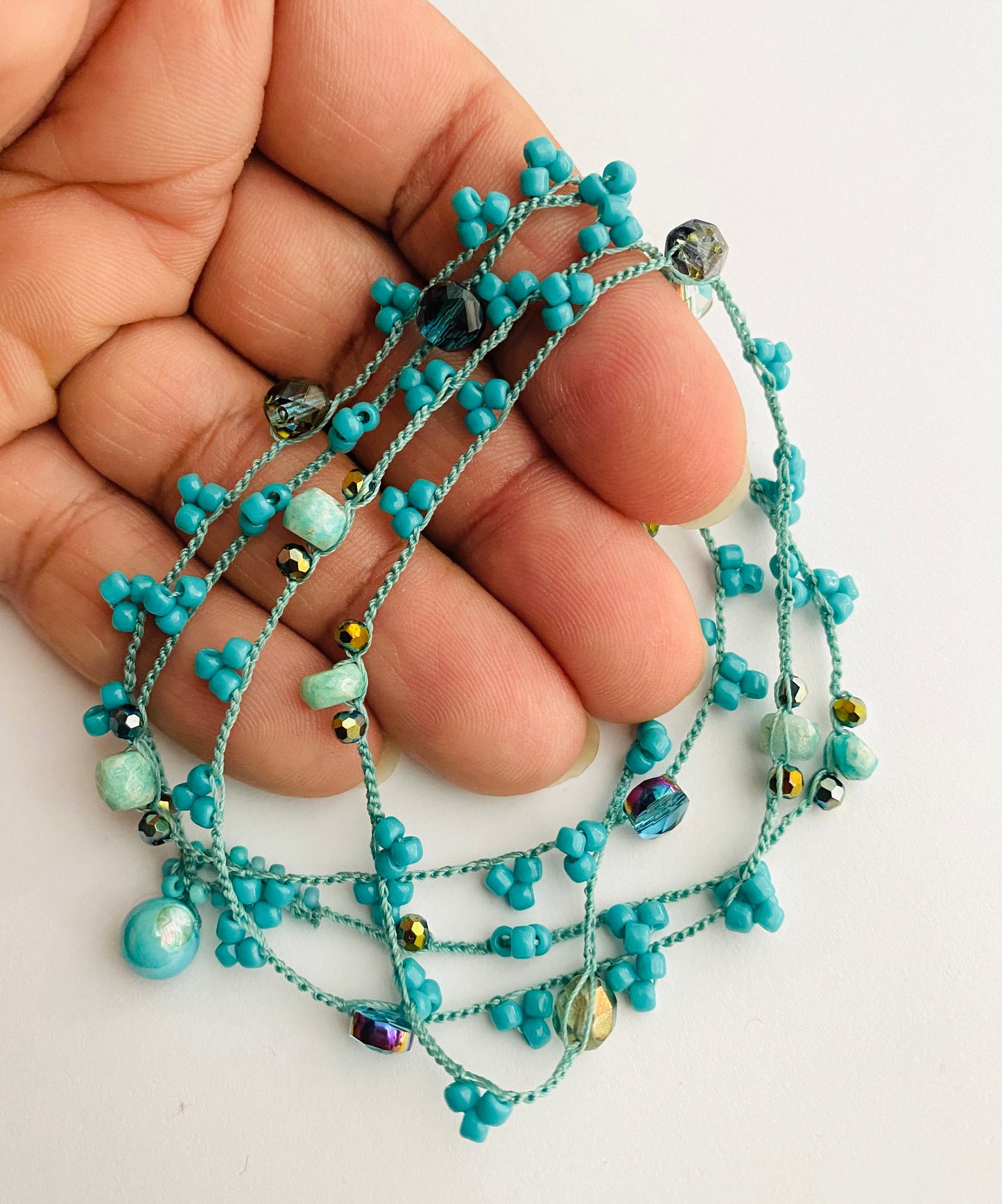 Blue aqua picot necklace