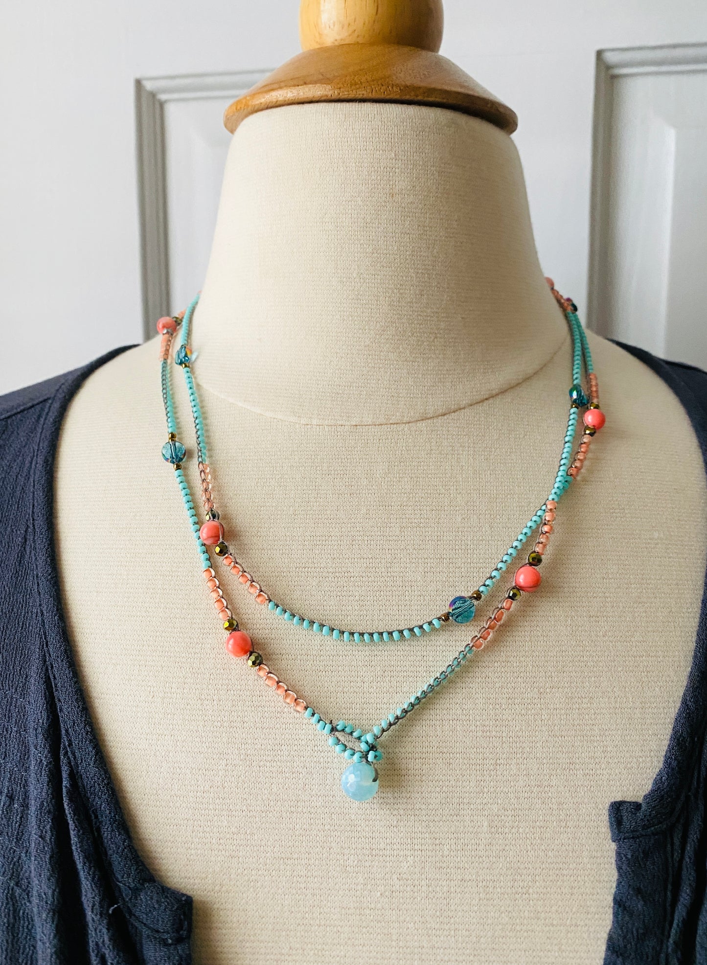 Coral and aqua layering necklace