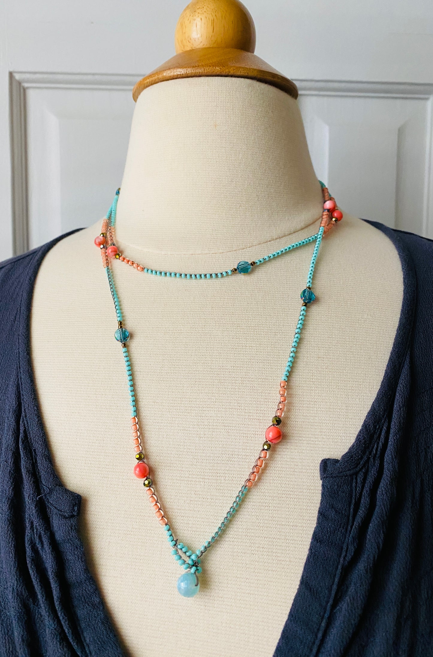 Coral and aqua layering necklace