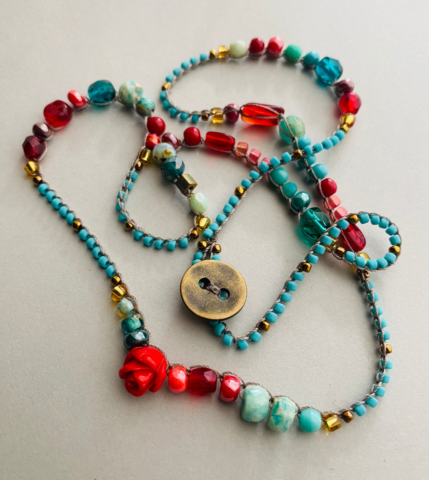 Red rose and aqua necklace