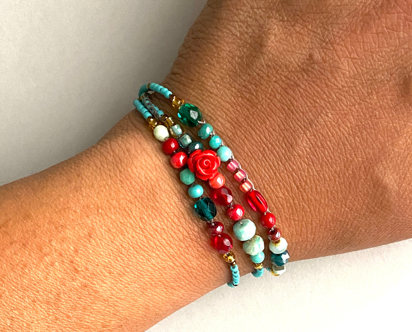 Red rose and aqua necklace
