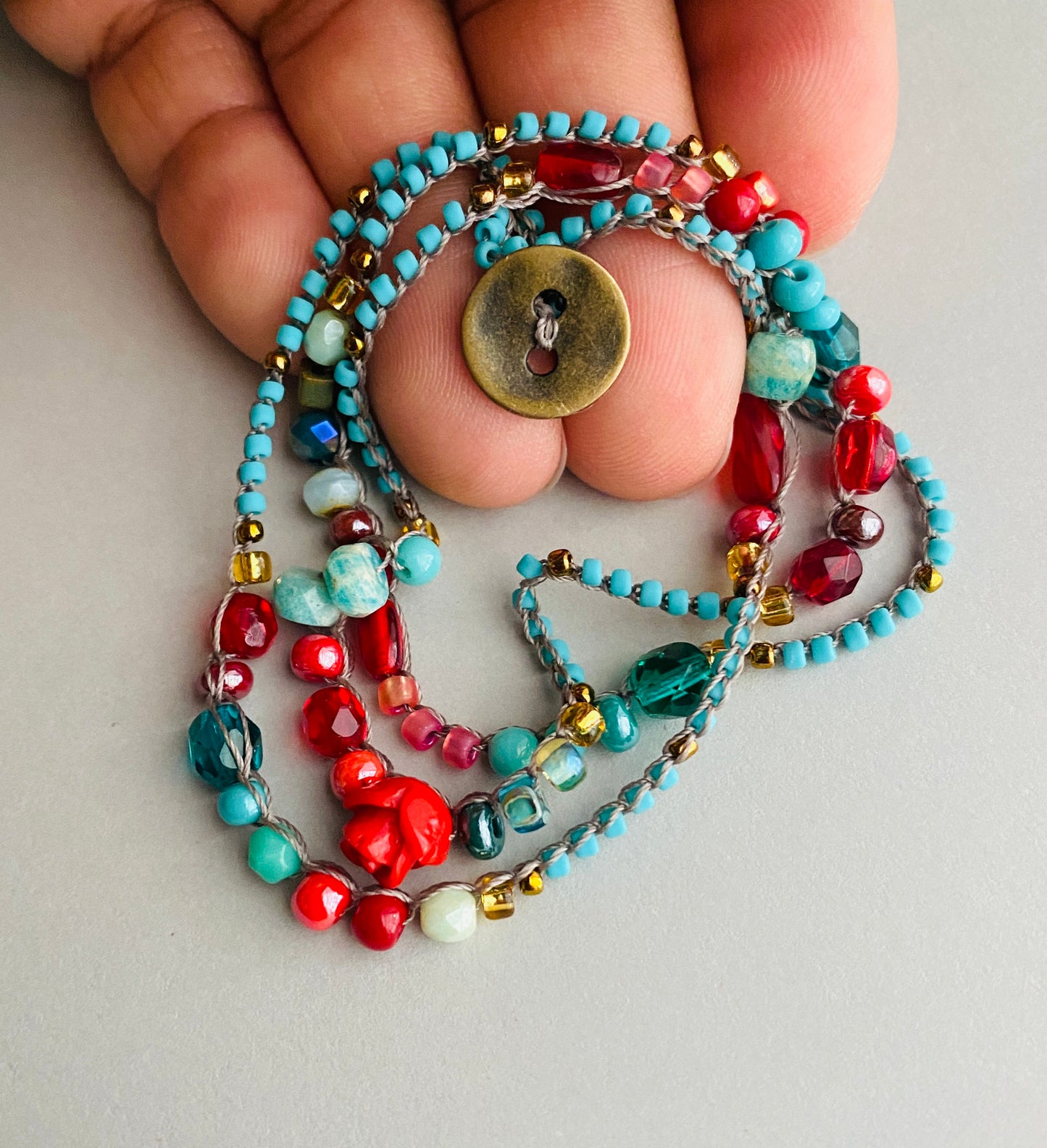 Red rose and aqua necklace