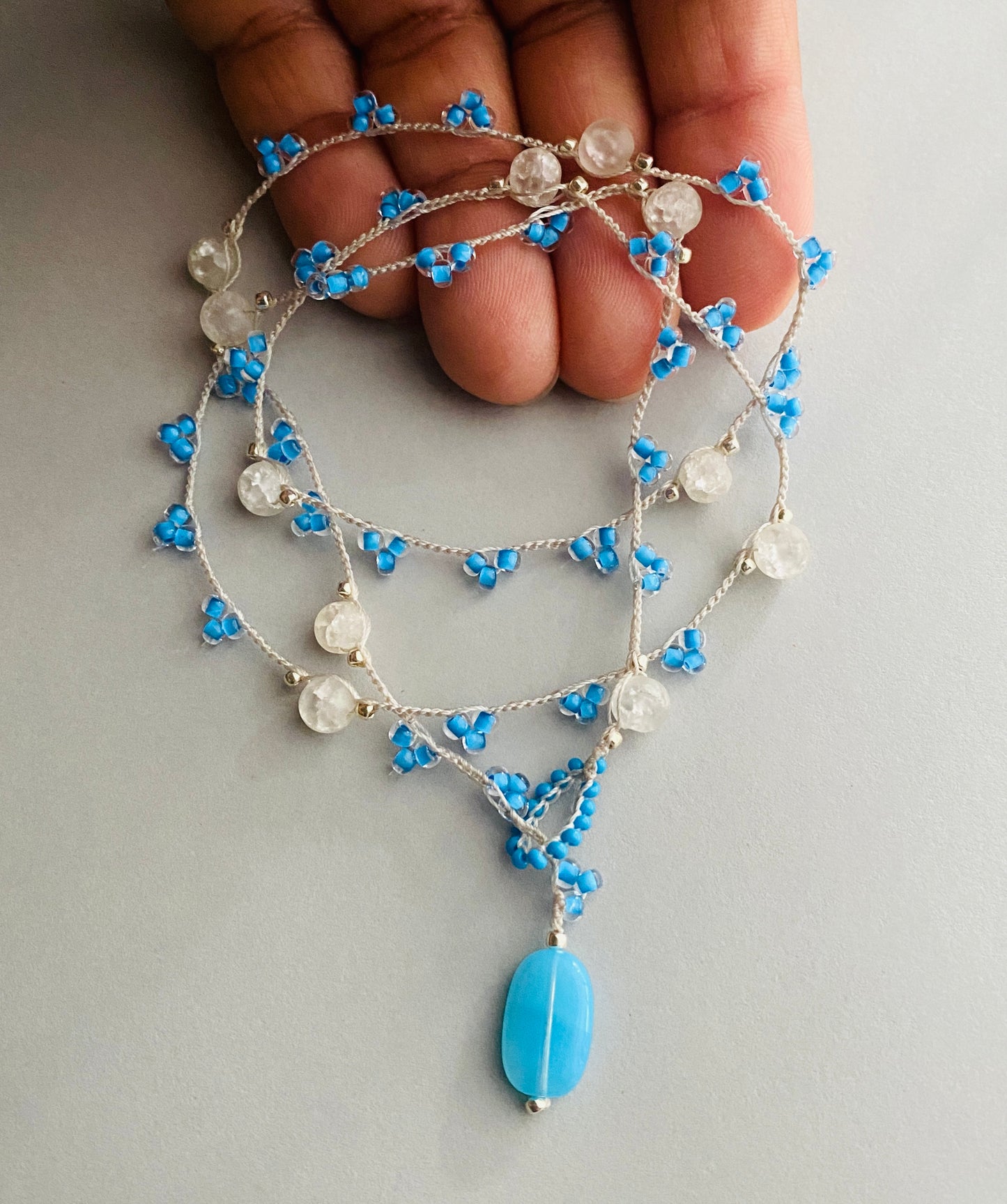 Blue moon crochet necklace