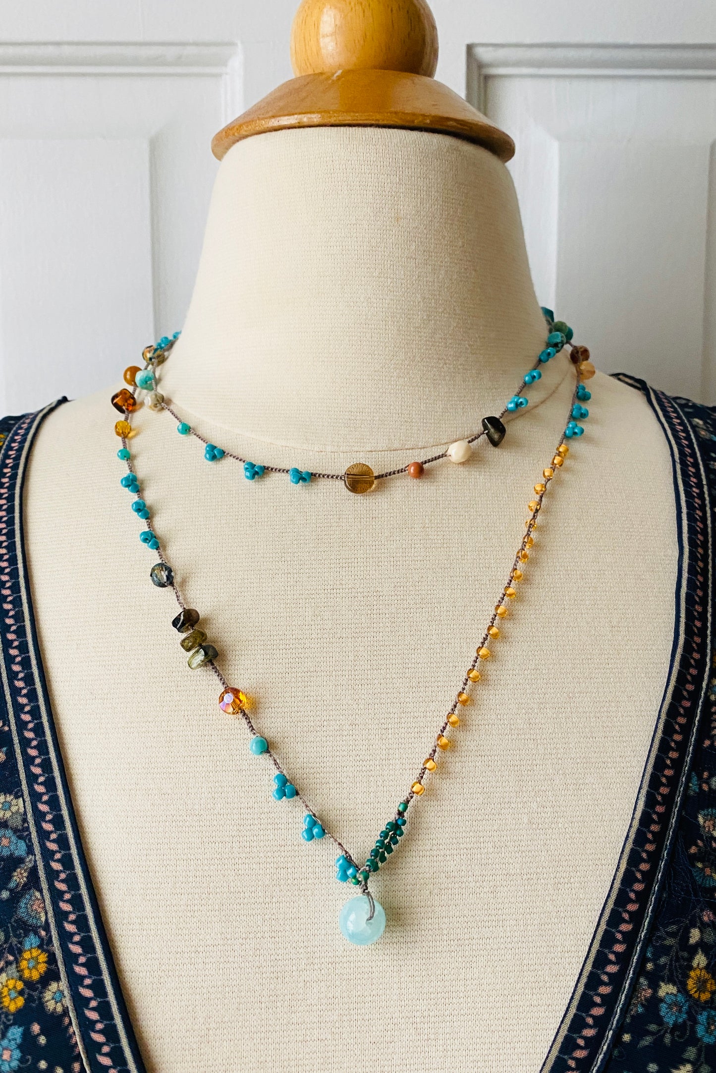 Aqua and gold mix necklace