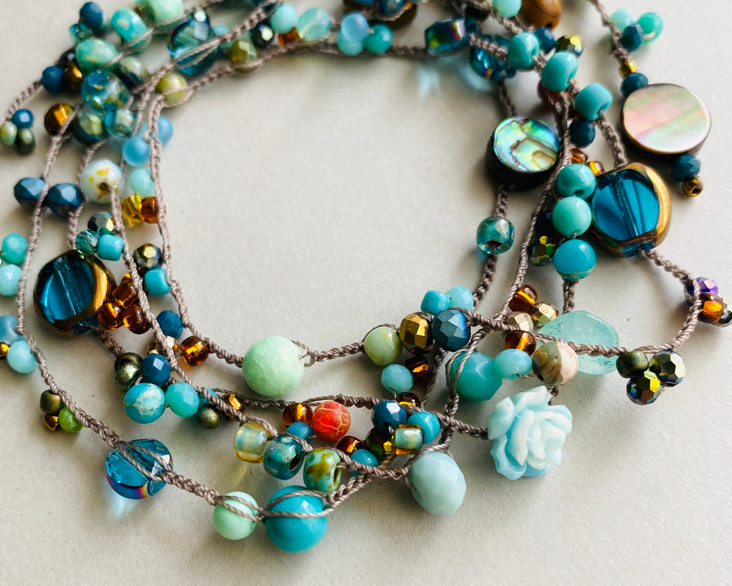 Aqua drops crochet necklace