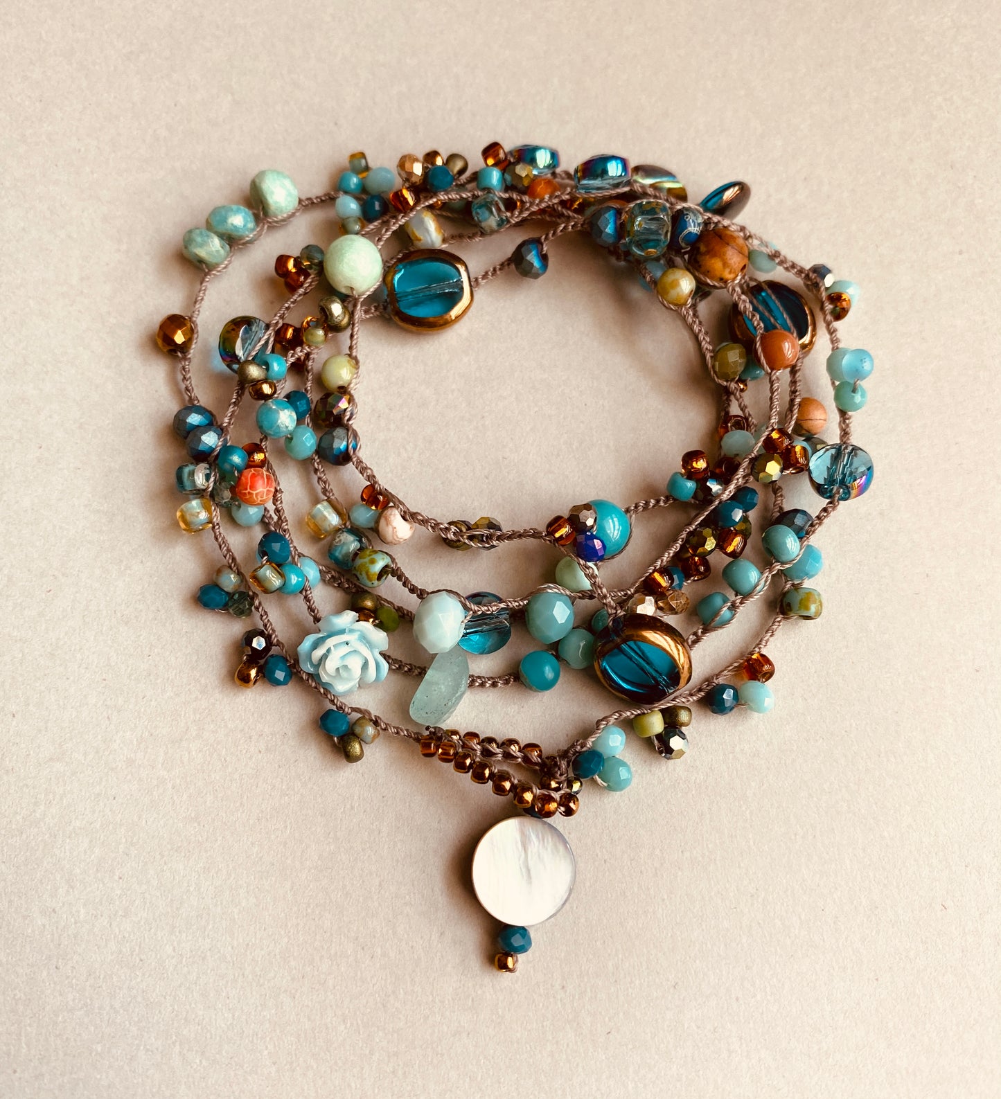 Aqua drops crochet necklace
