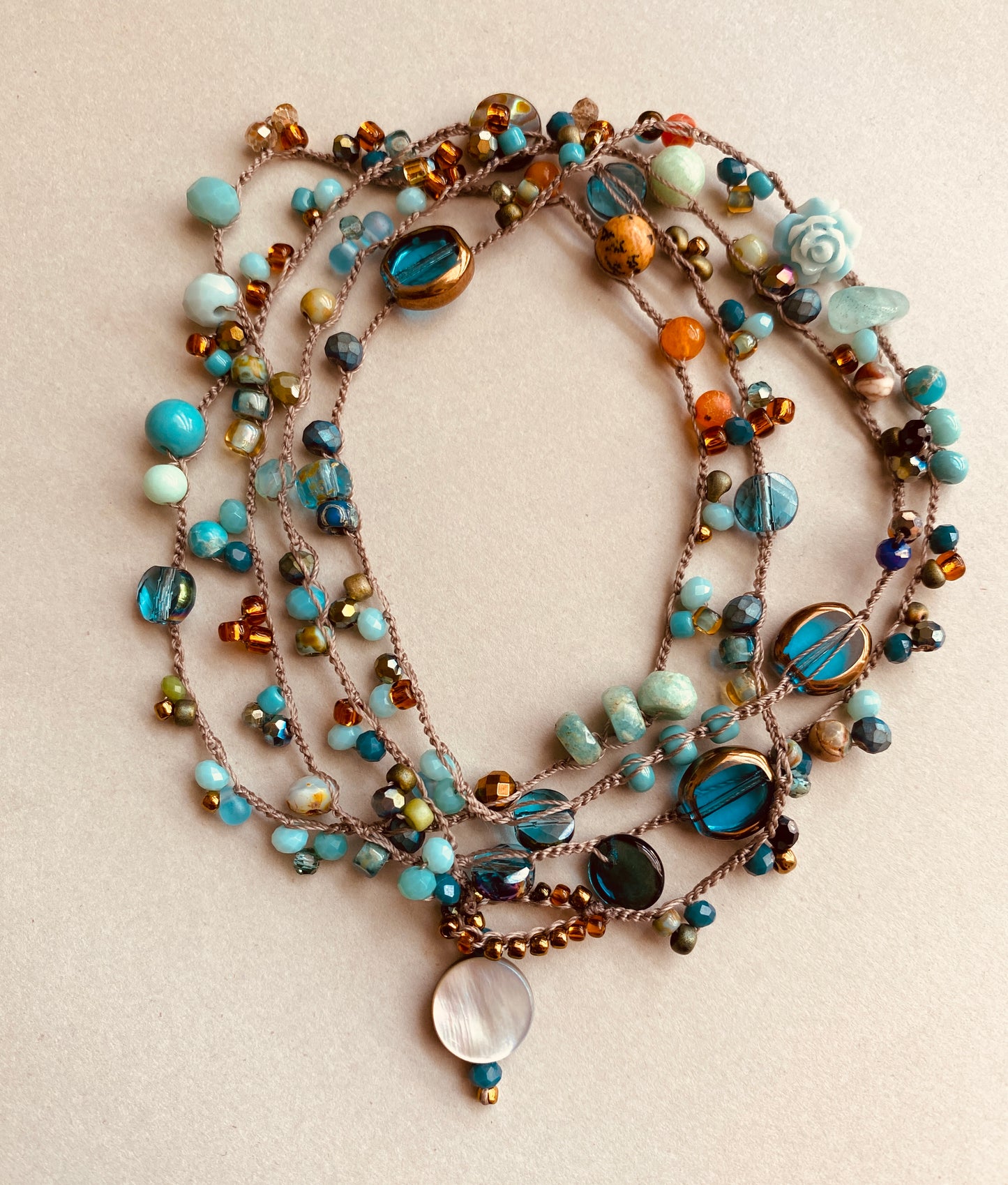 Aqua drops crochet necklace