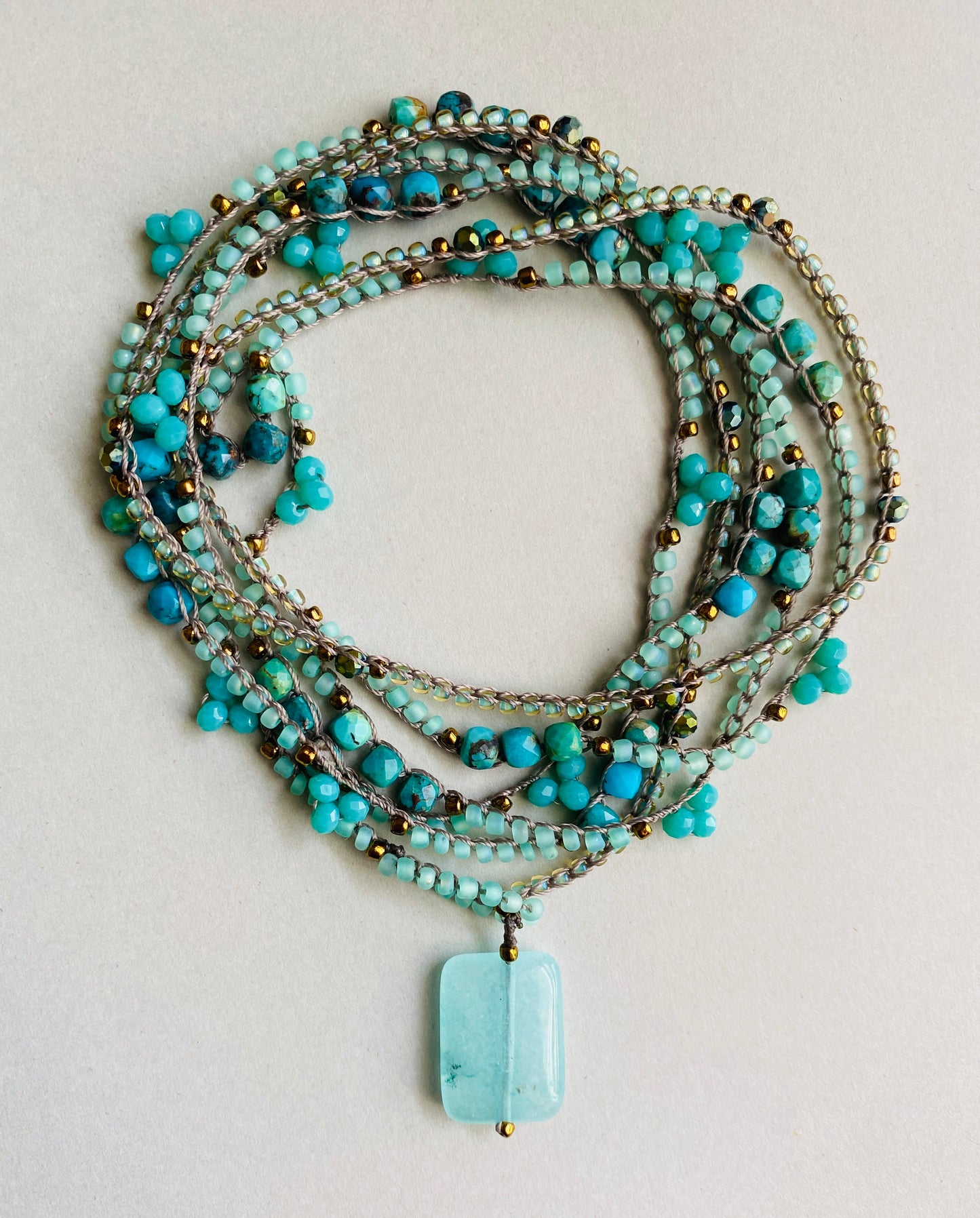 Turquoise mist crochet beaded necklace