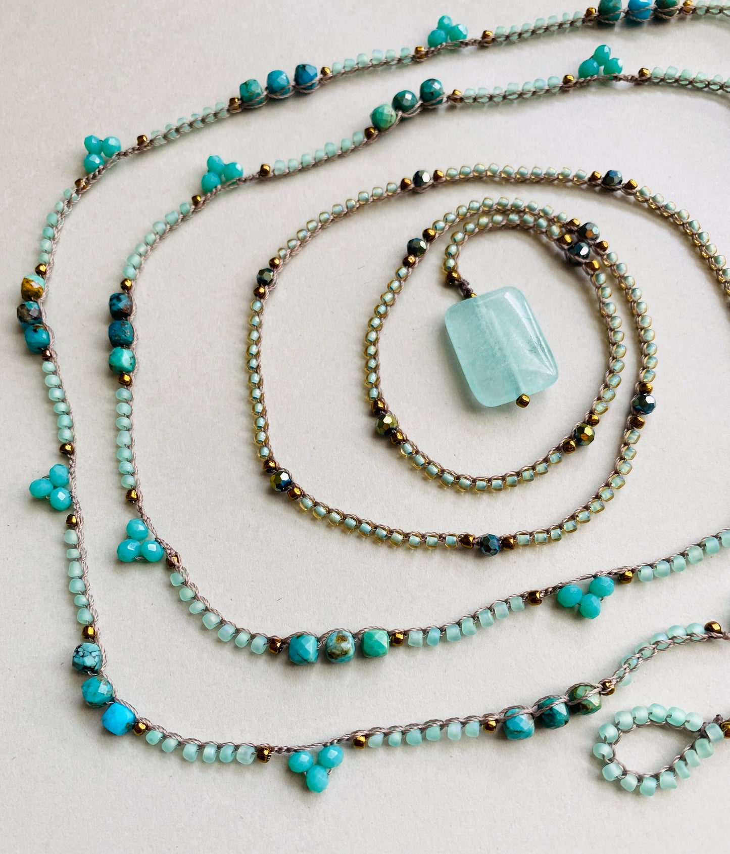 Turquoise mist crochet beaded necklace