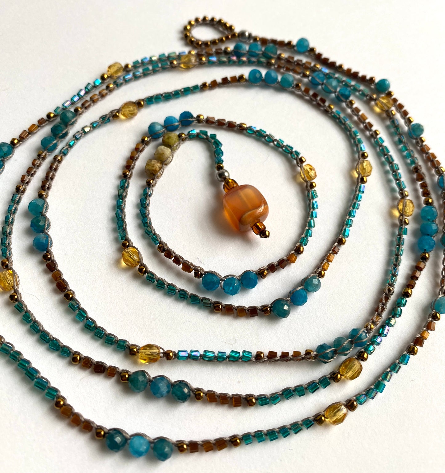 Blue apatite crochet beaded necklace