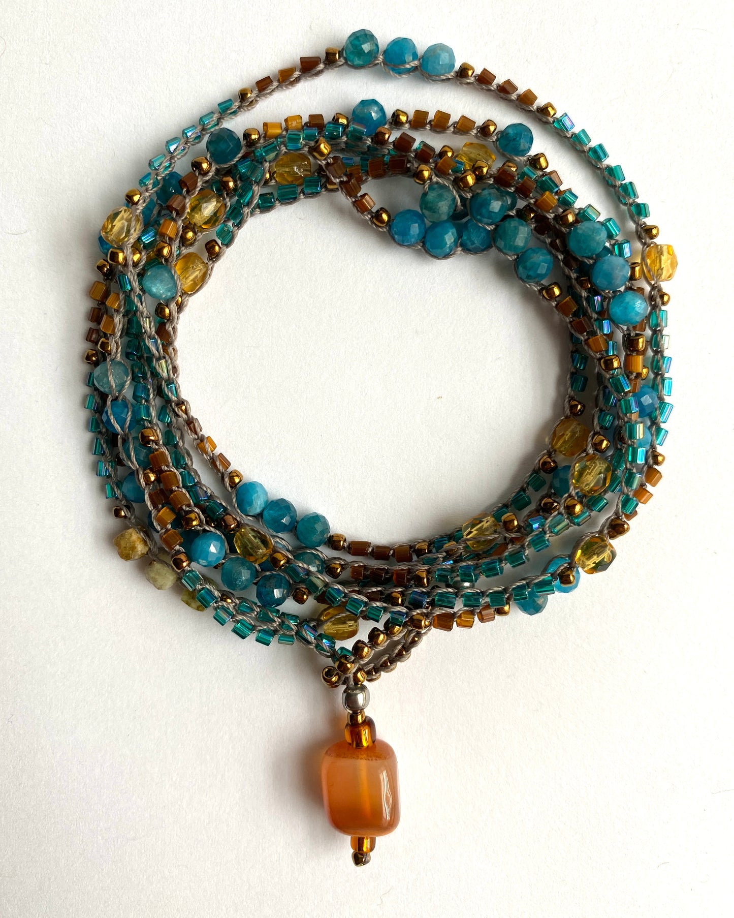 Blue apatite crochet beaded necklace