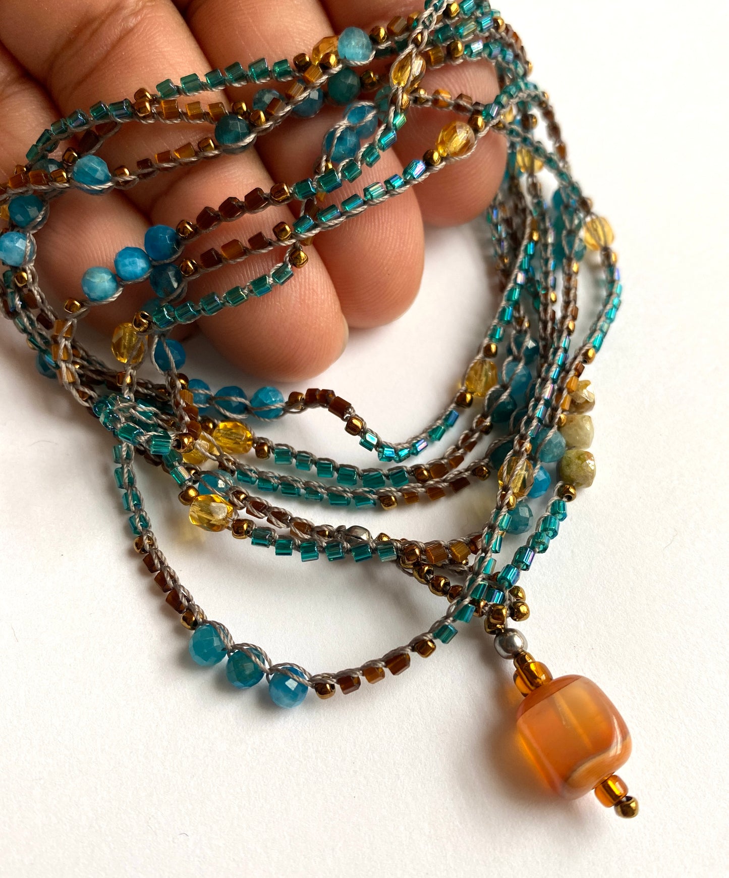 Blue apatite crochet beaded necklace