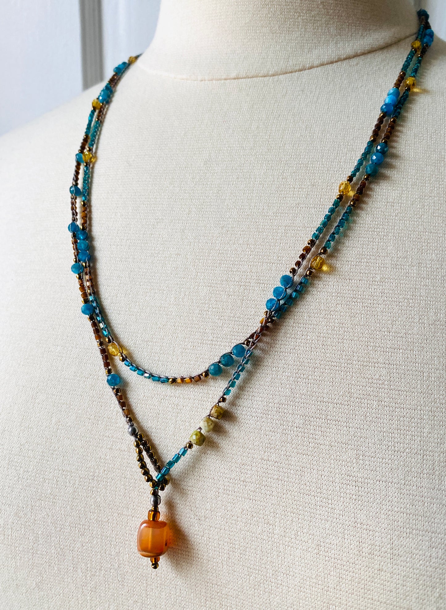 Blue apatite crochet beaded necklace