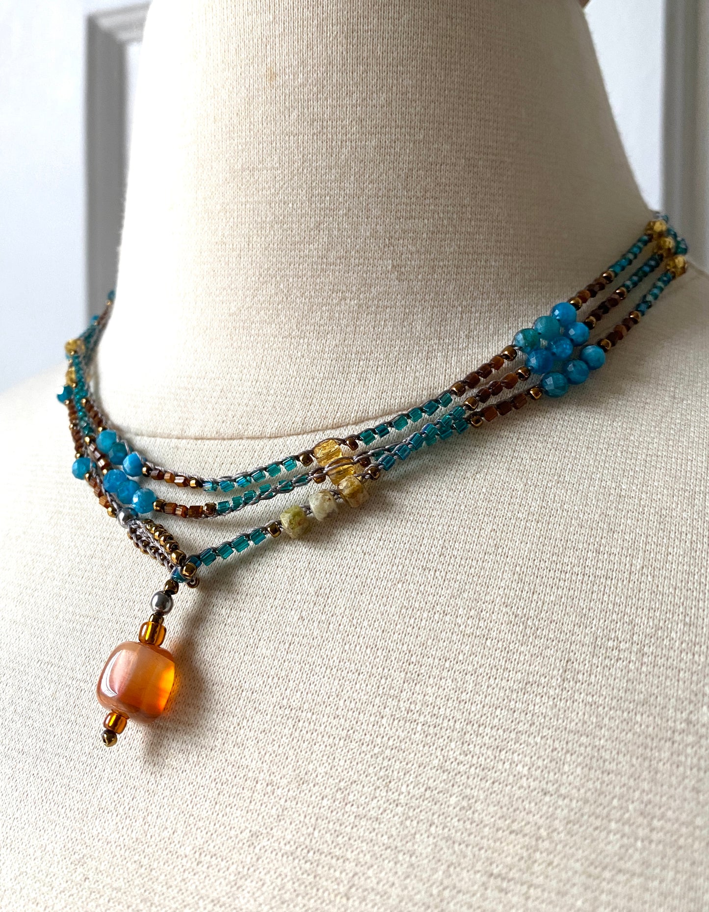 Blue apatite crochet beaded necklace