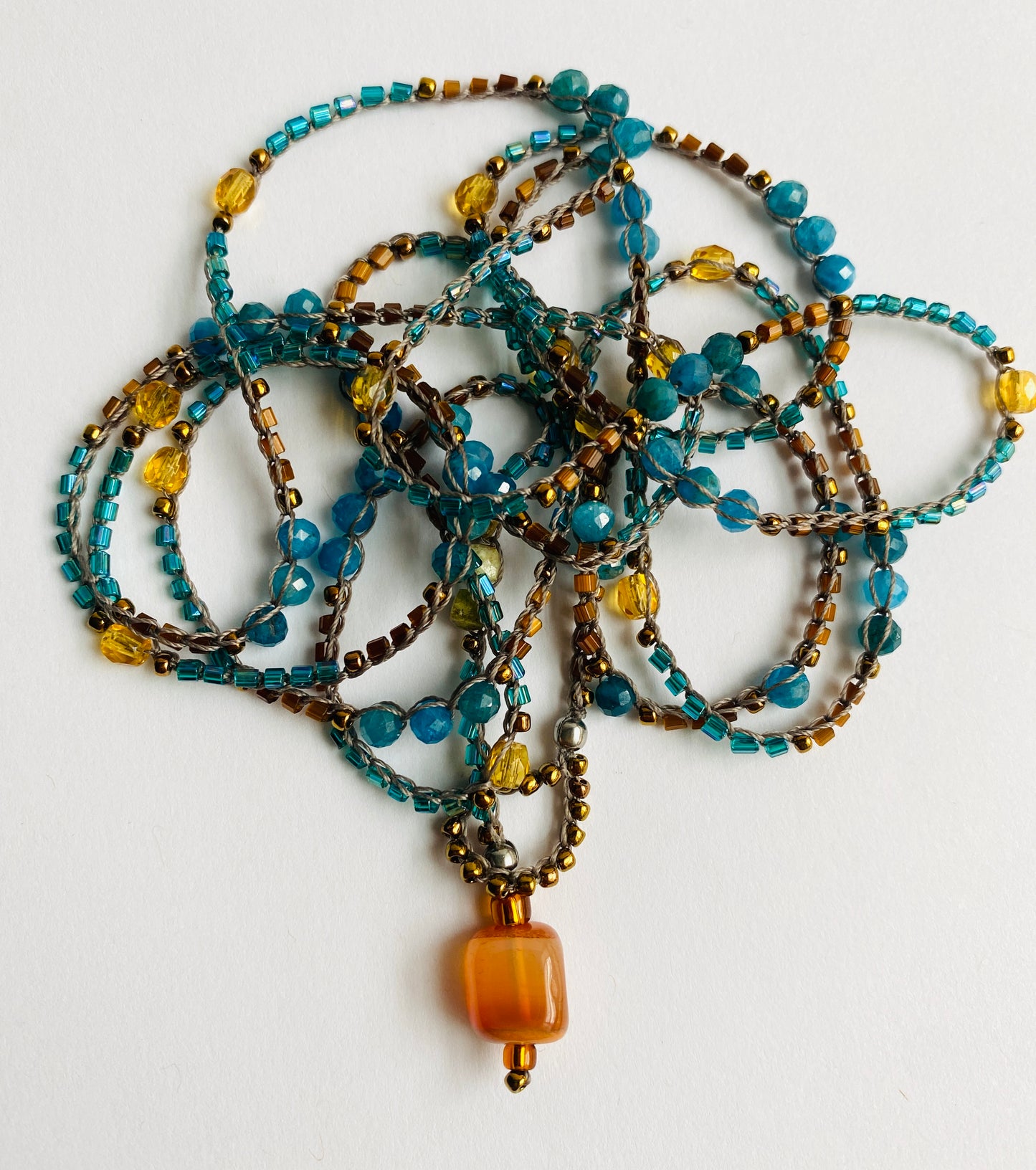 Blue apatite crochet beaded necklace