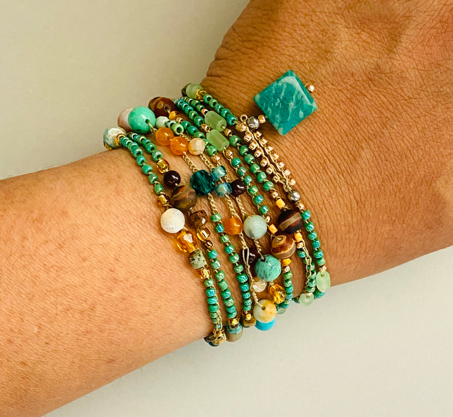 Teal and gold mix crochet necklace