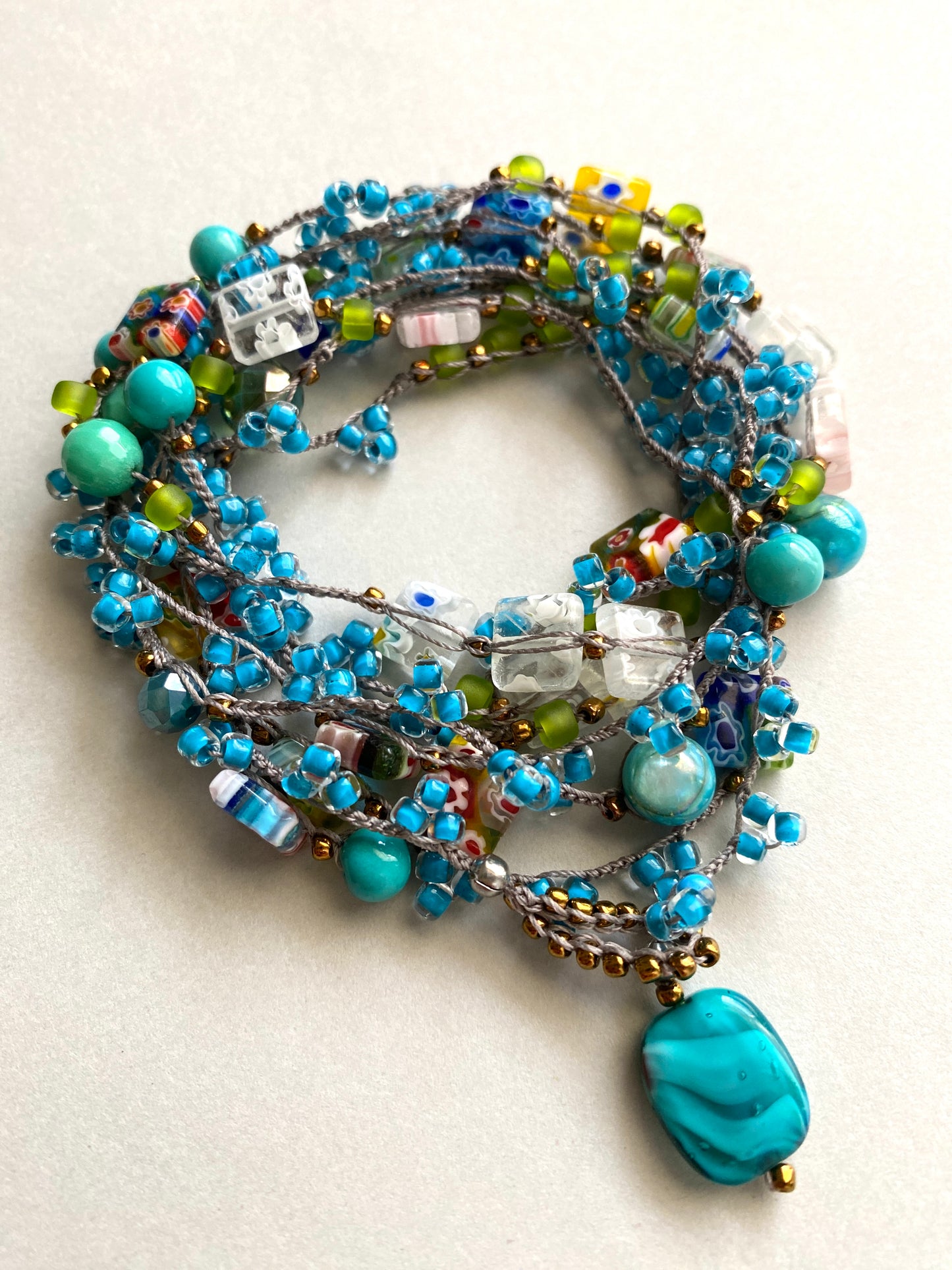 Millefiori mix crochet bead necklace