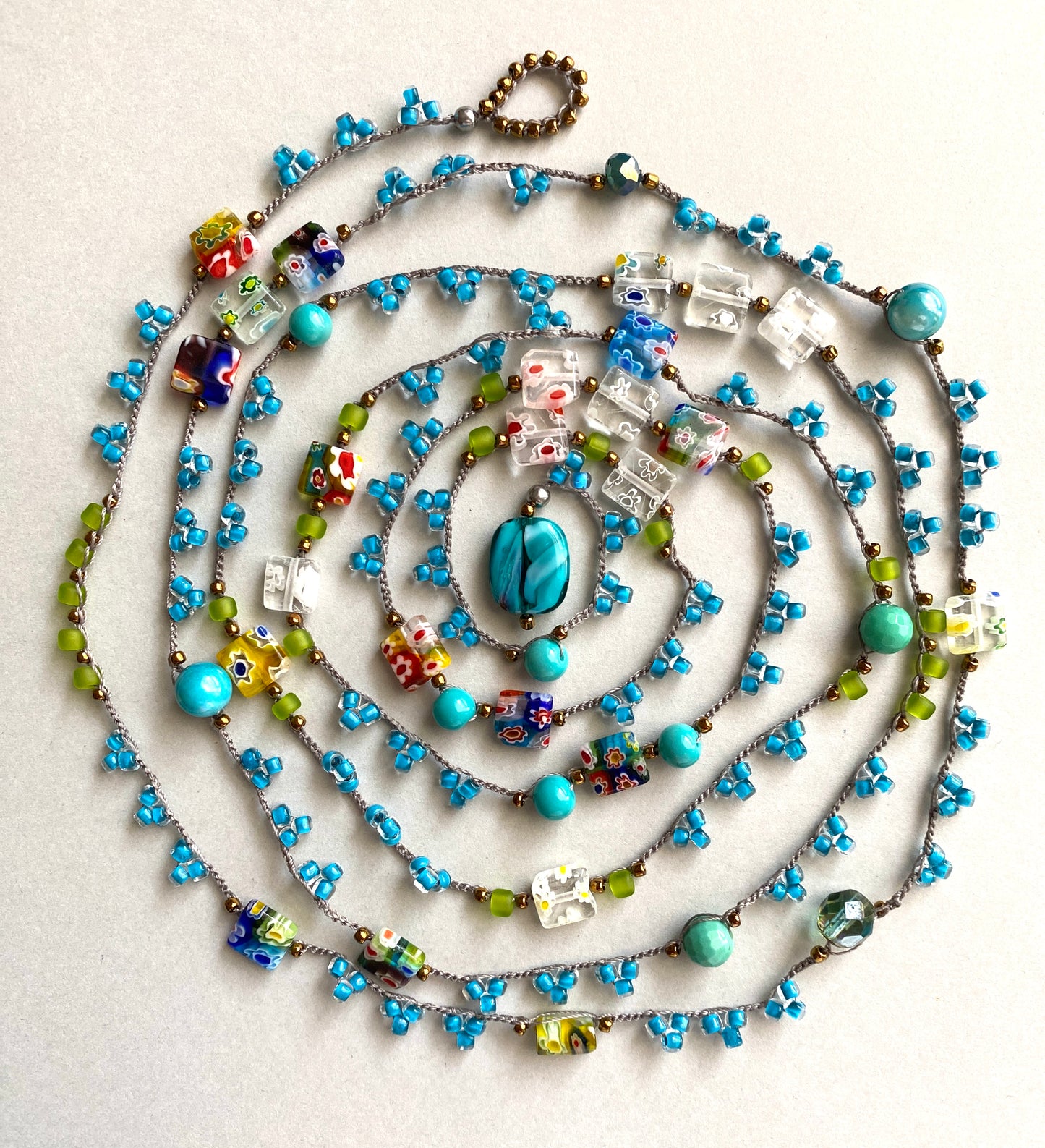 Millefiori mix crochet bead necklace