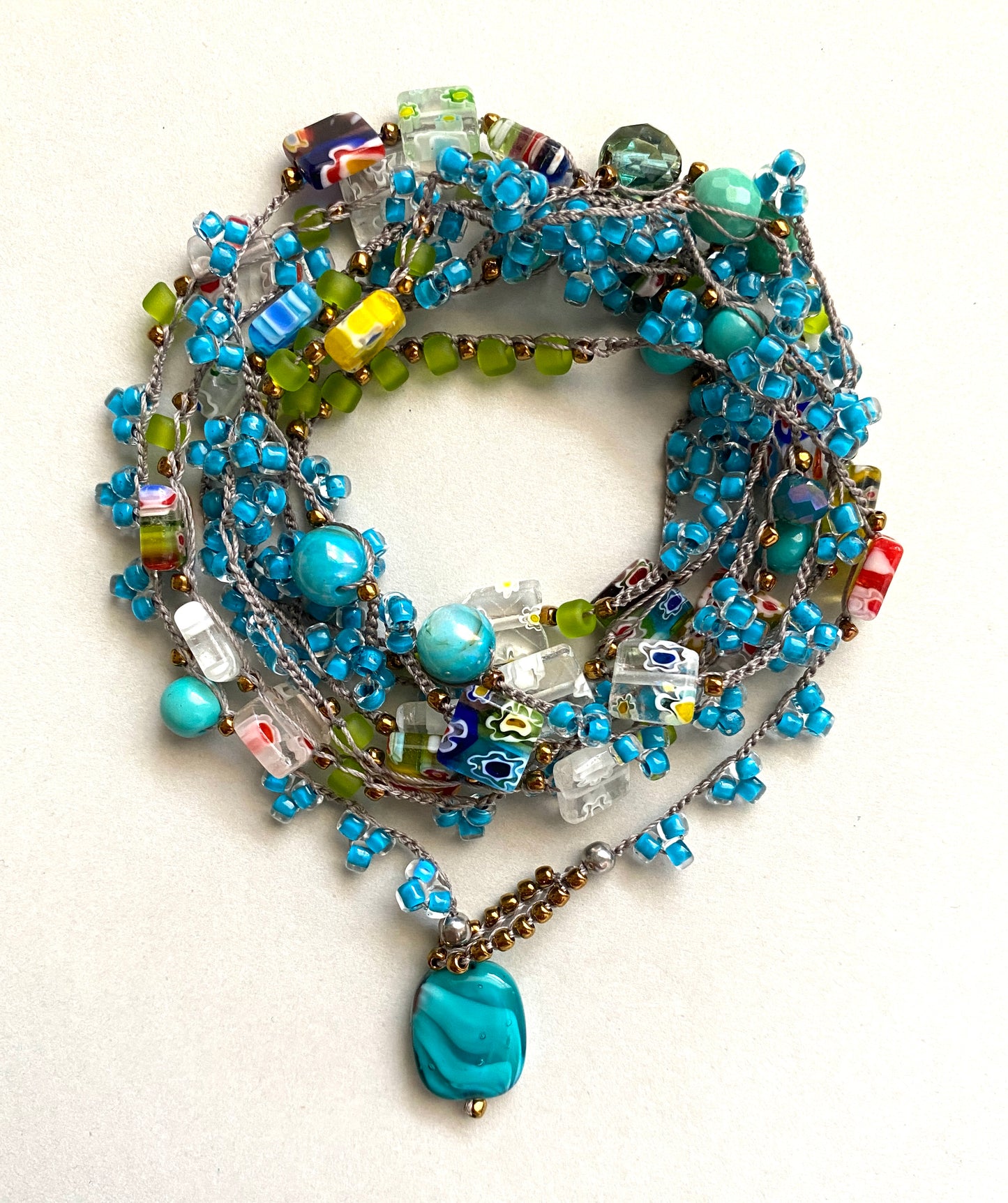 Millefiori mix crochet bead necklace