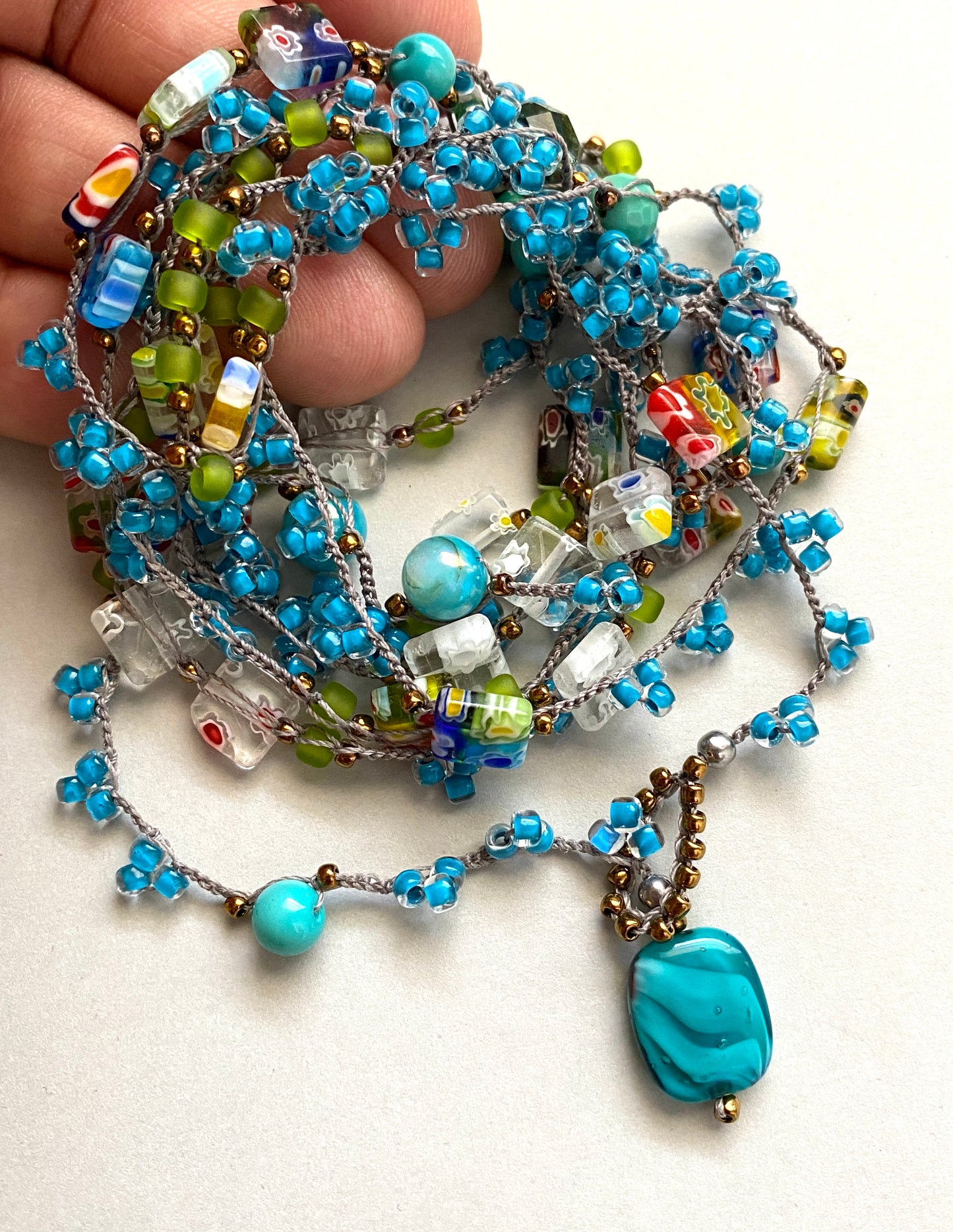 Millefiori mix crochet bead necklace