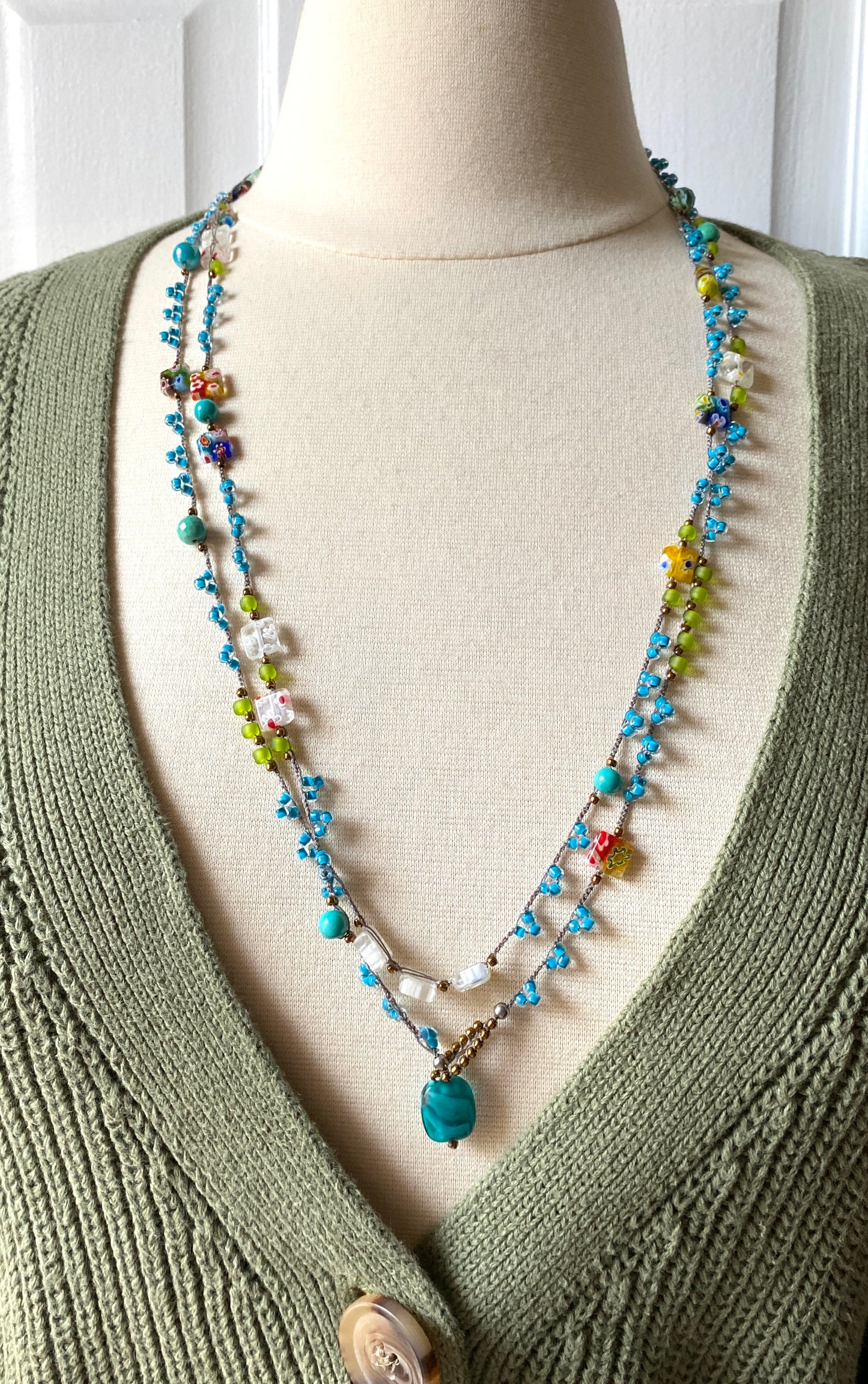 Millefiori mix crochet bead necklace