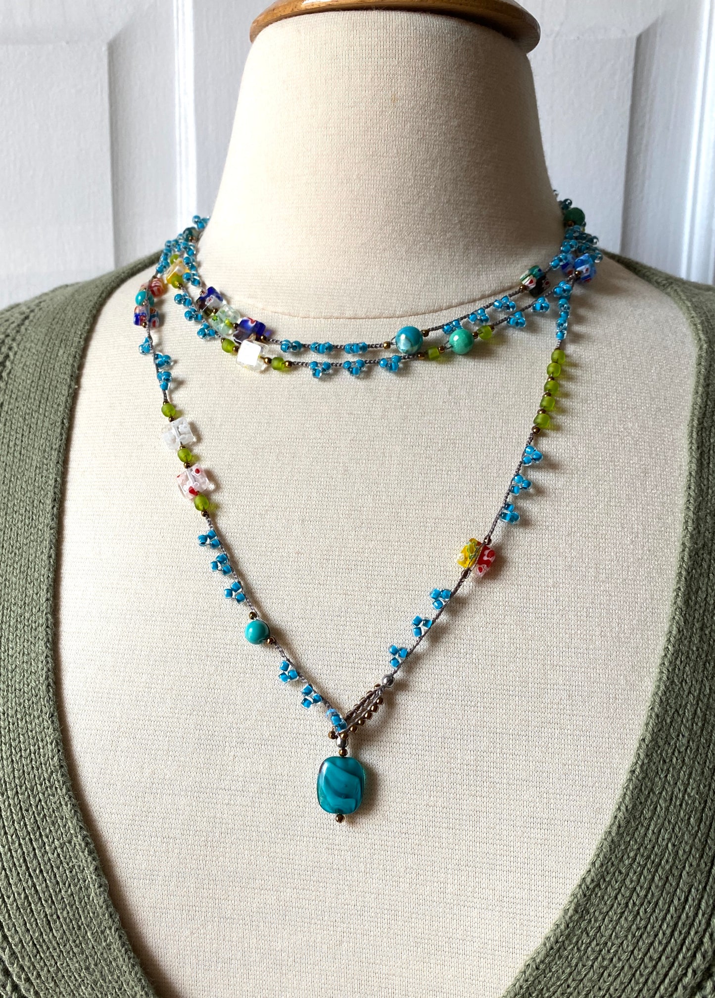 Millefiori mix crochet bead necklace