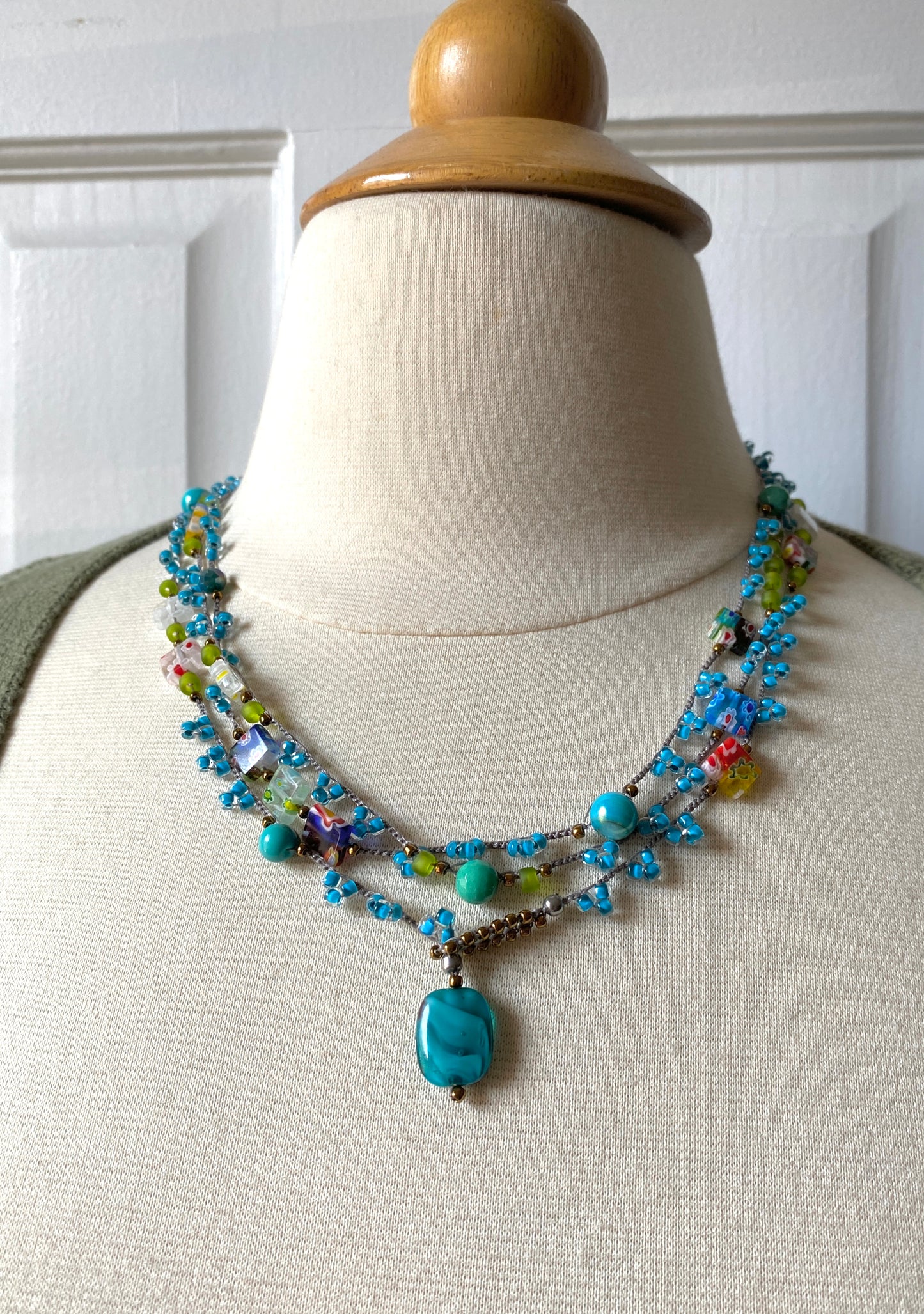 Millefiori mix crochet bead necklace