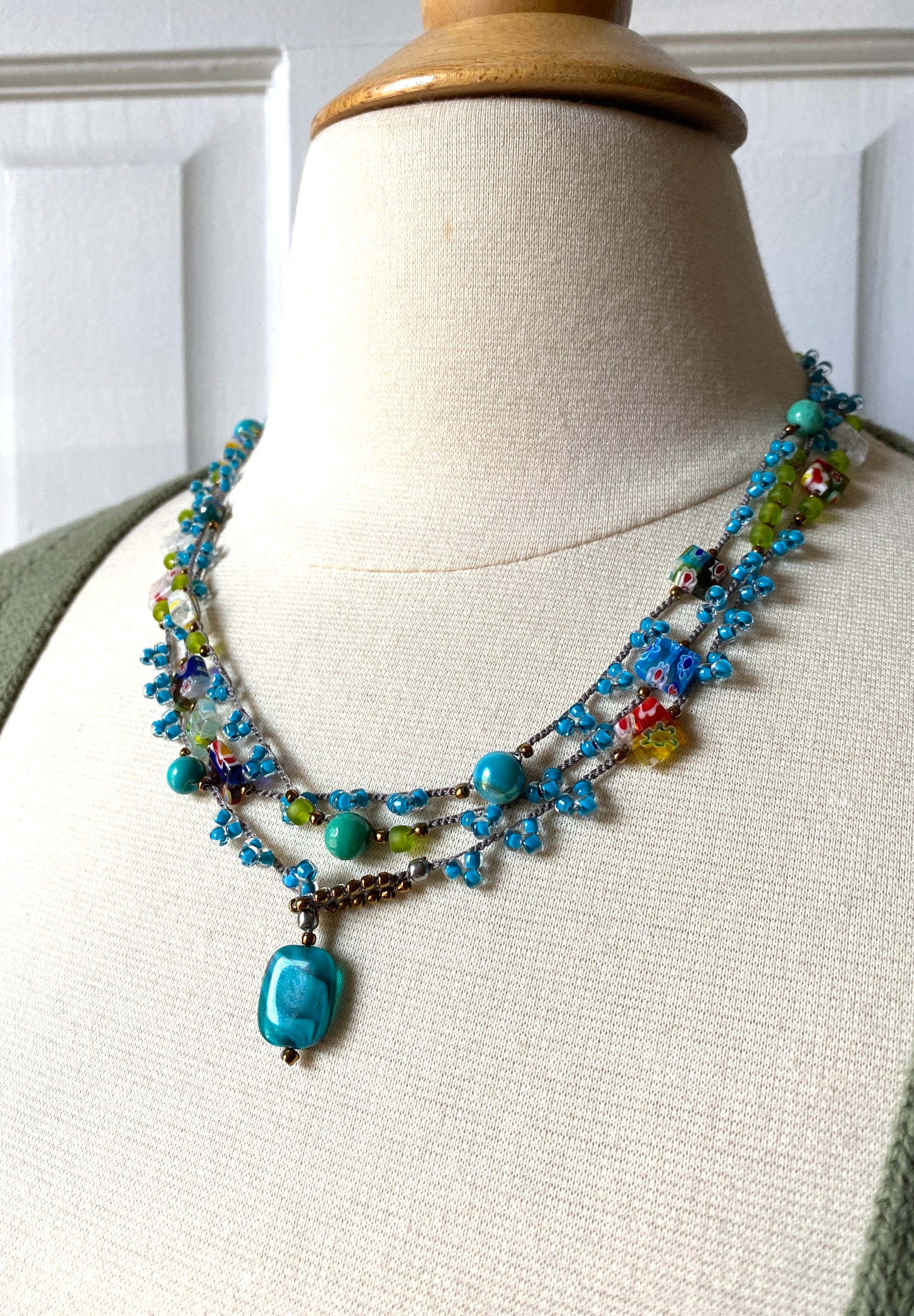 Millefiori mix crochet bead necklace