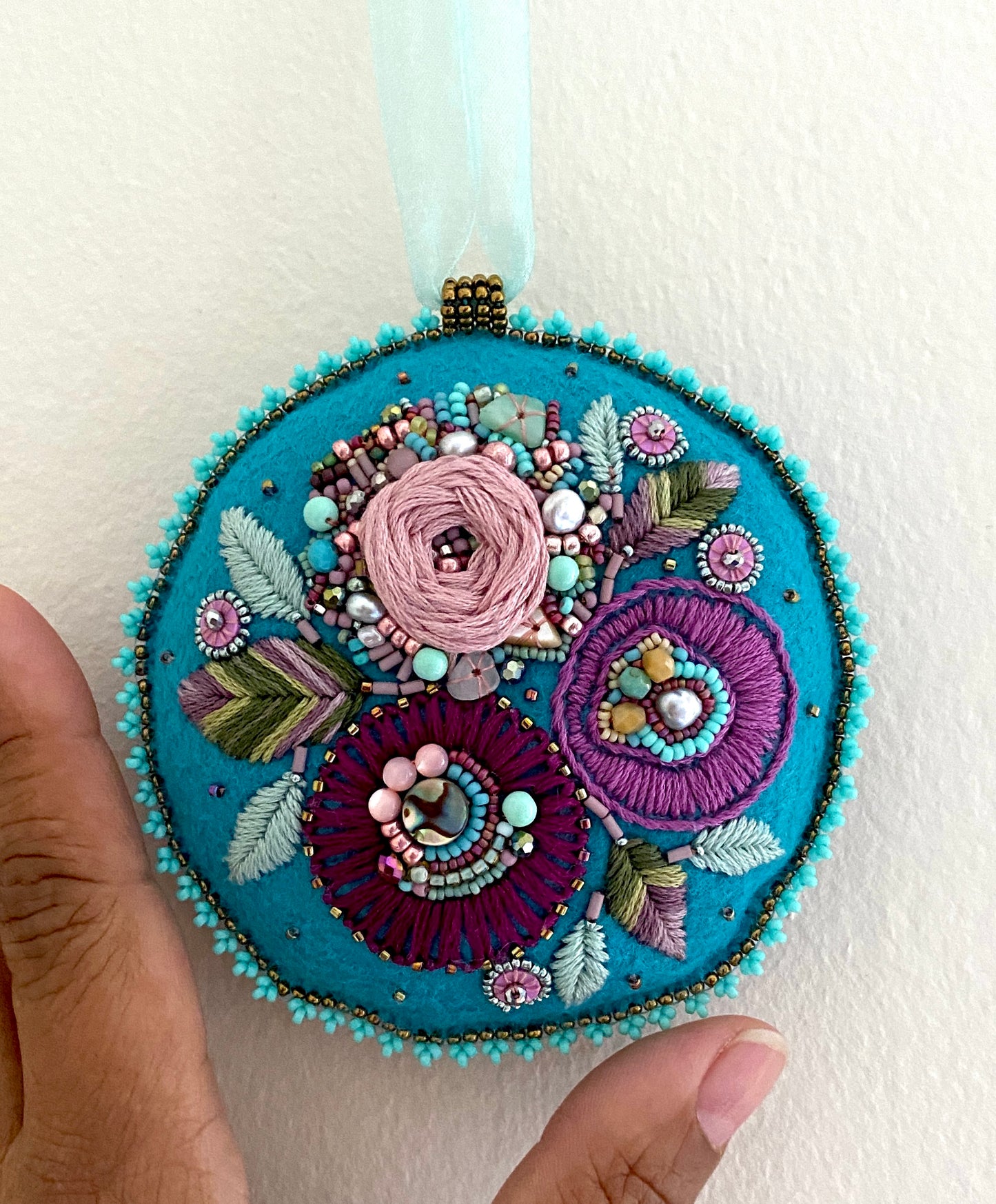 Aqua and rose little pillow wall ornament
