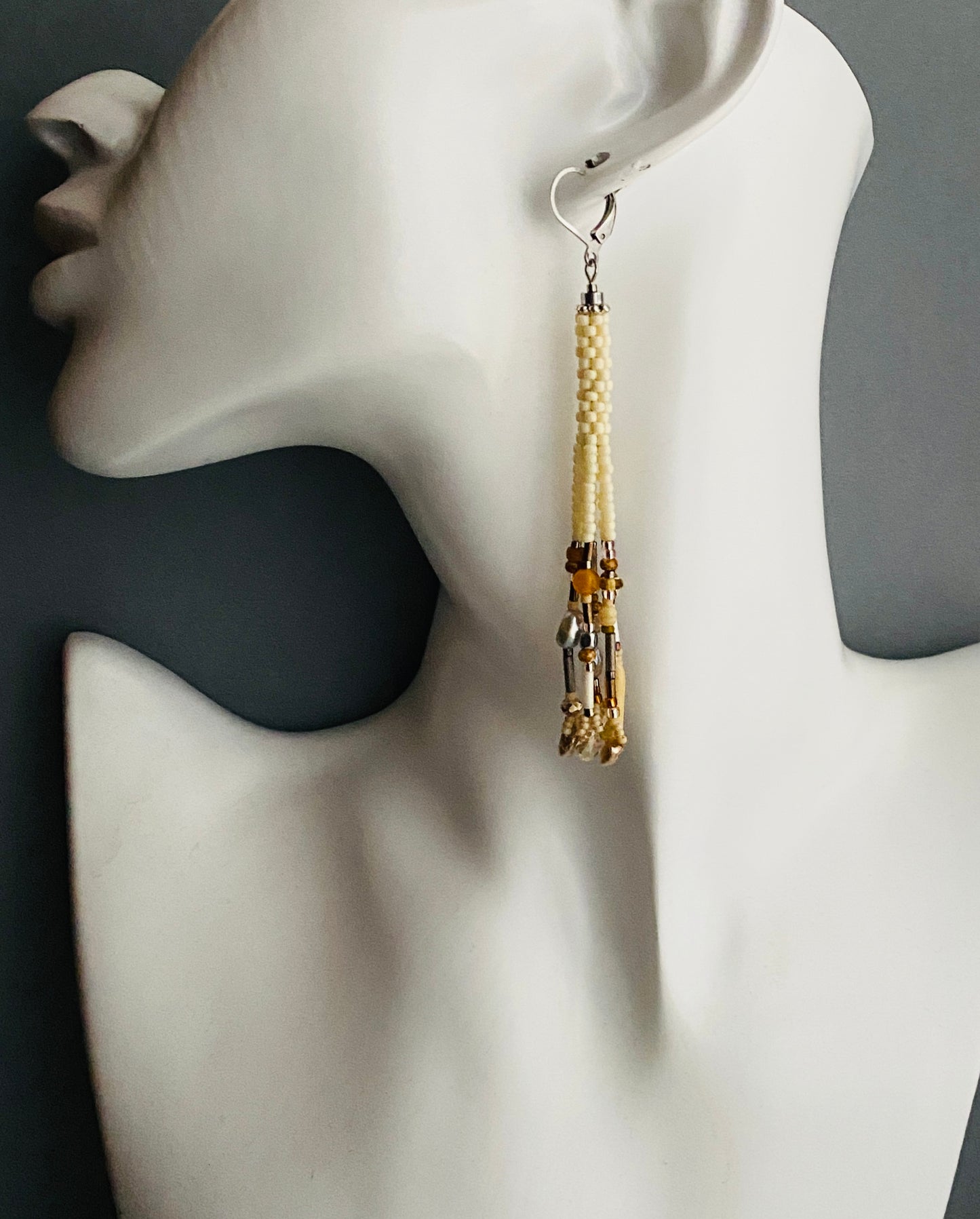 Ivory and pearl Waterfall fringe earrings