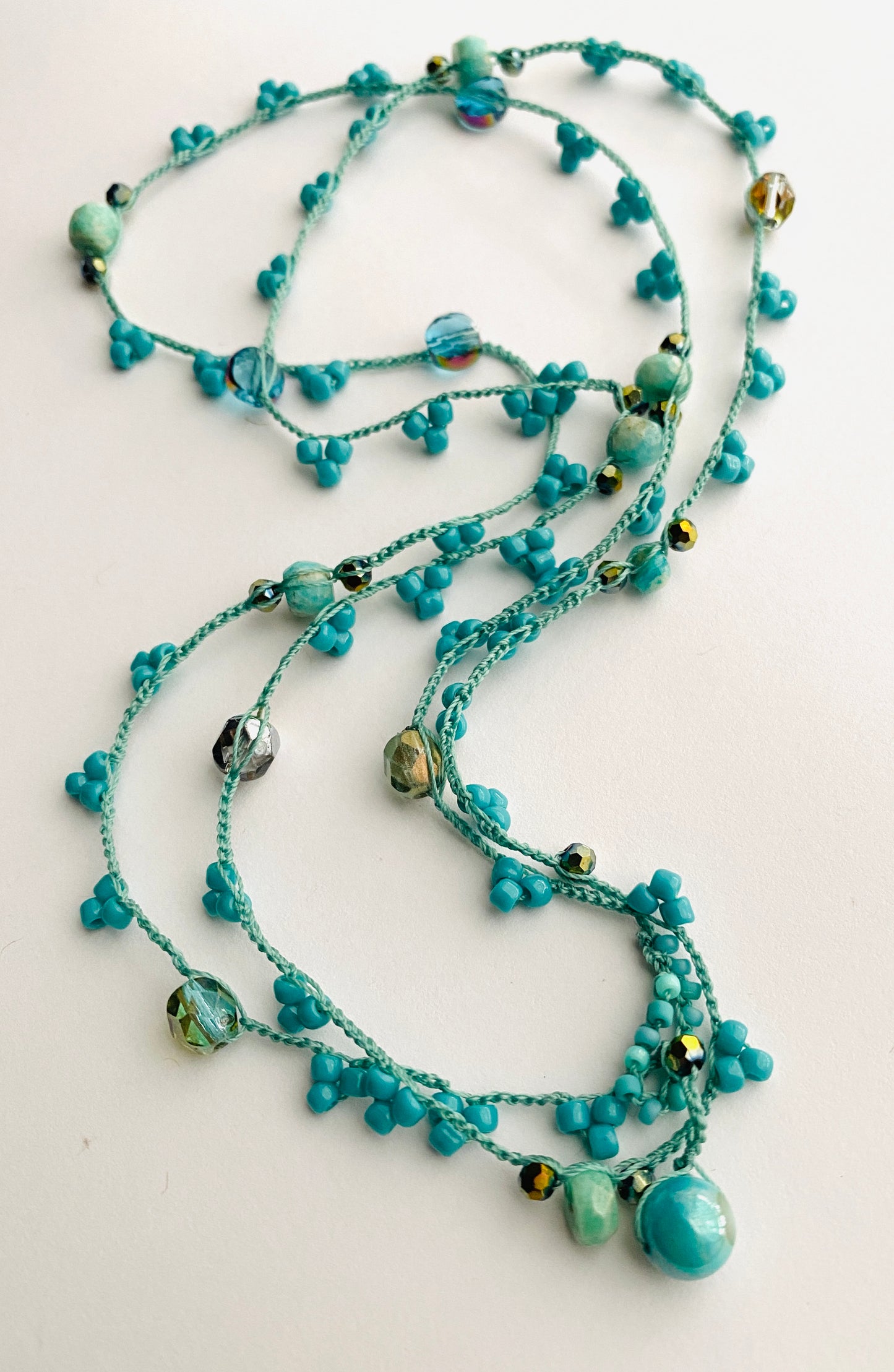 Blue aqua picot necklace