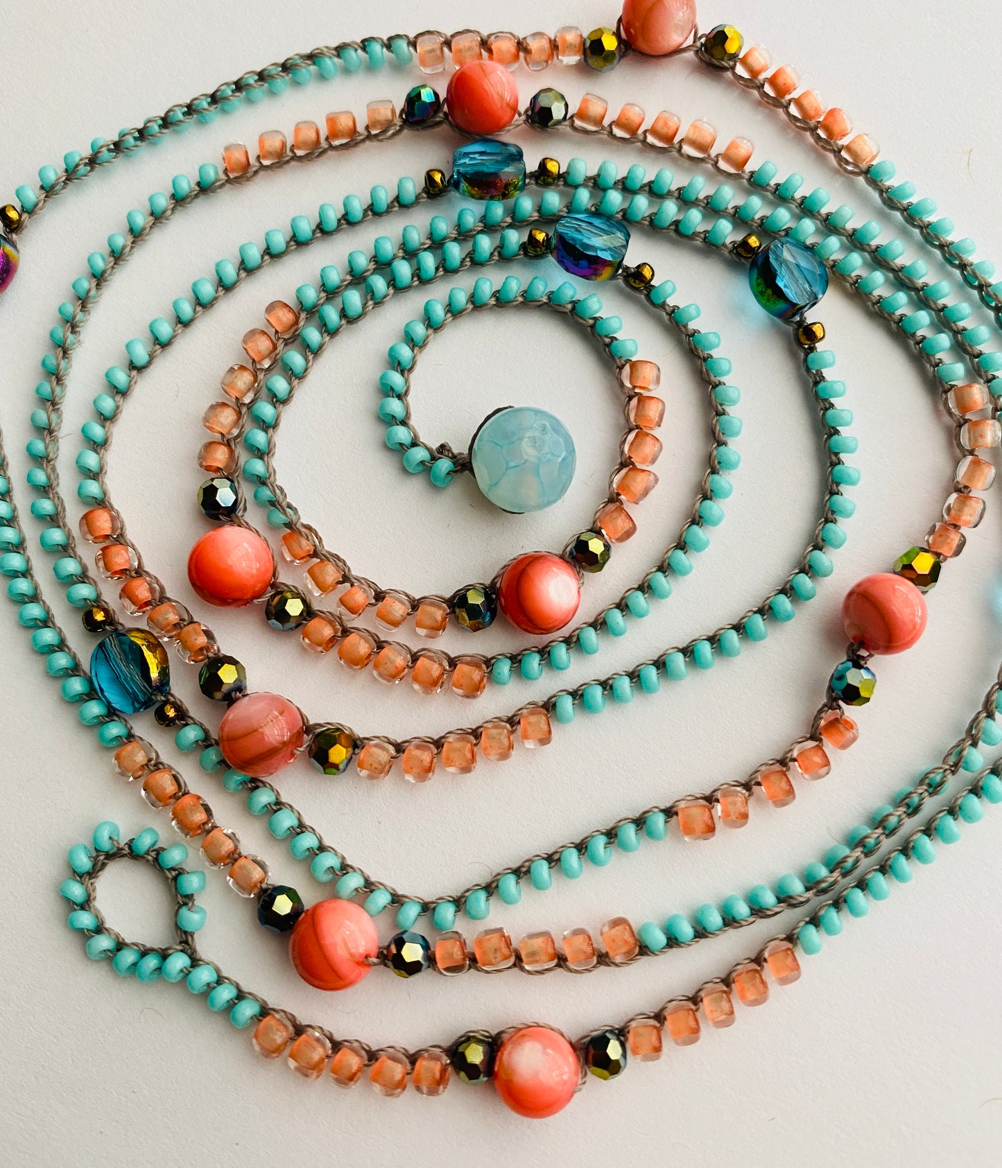 Coral and aqua layering necklace