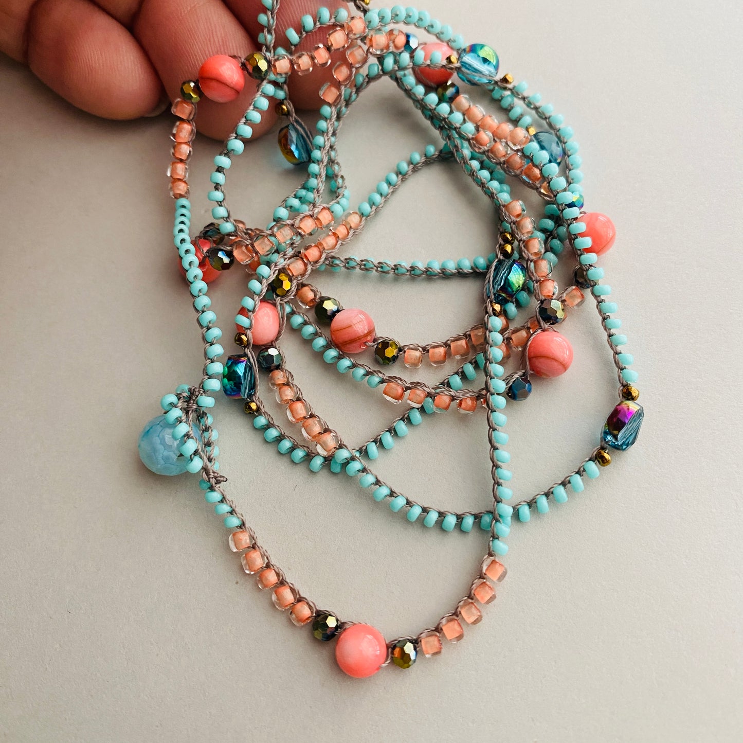 Coral and aqua layering necklace