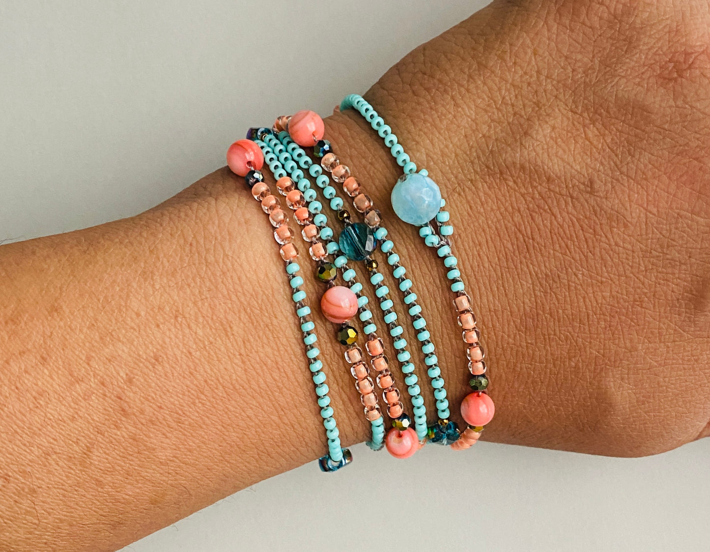 Coral and aqua layering necklace