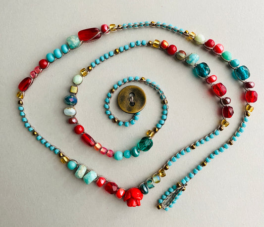 Red rose and aqua necklace