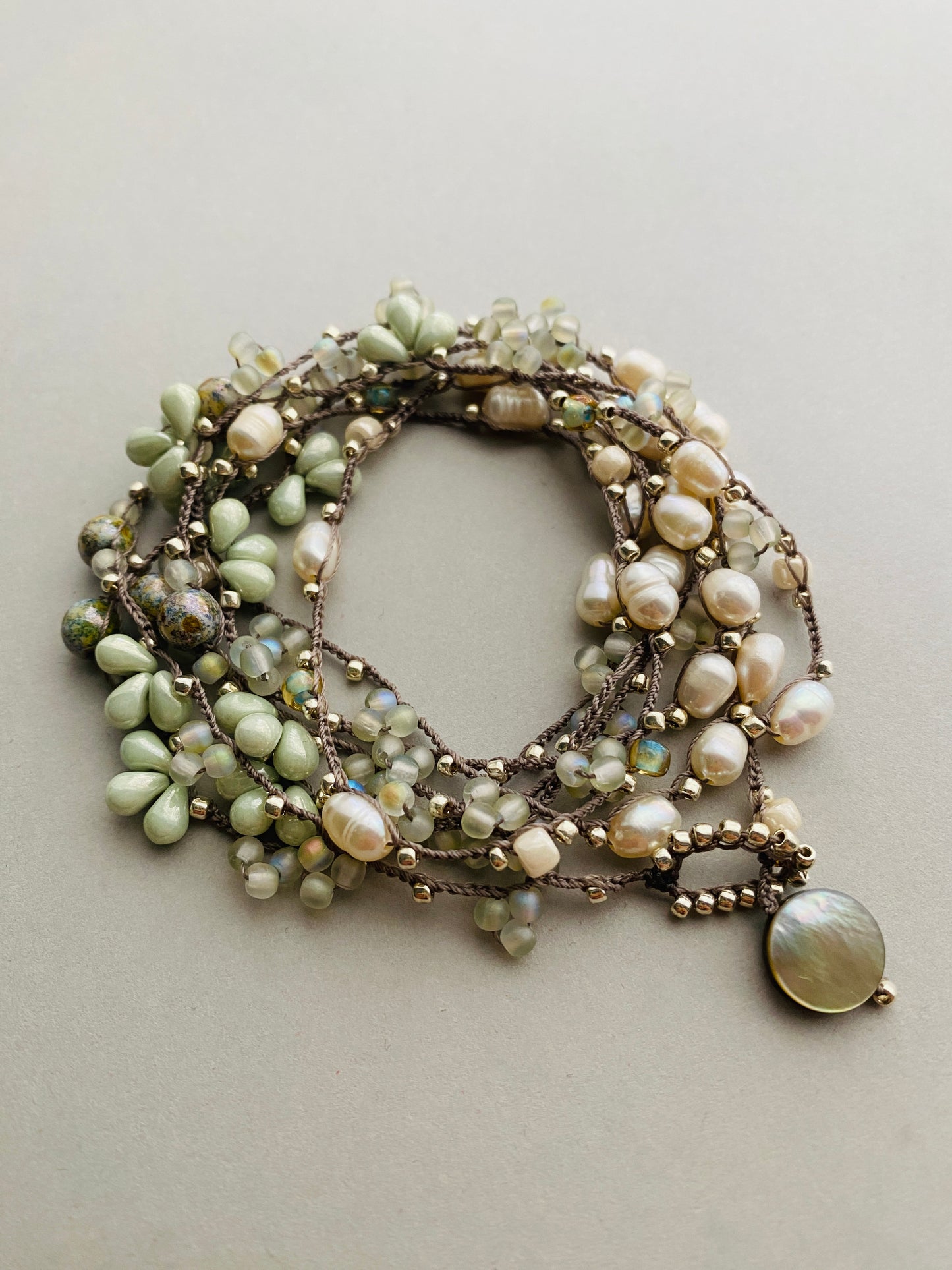 Sea foam and pearl layering necklace