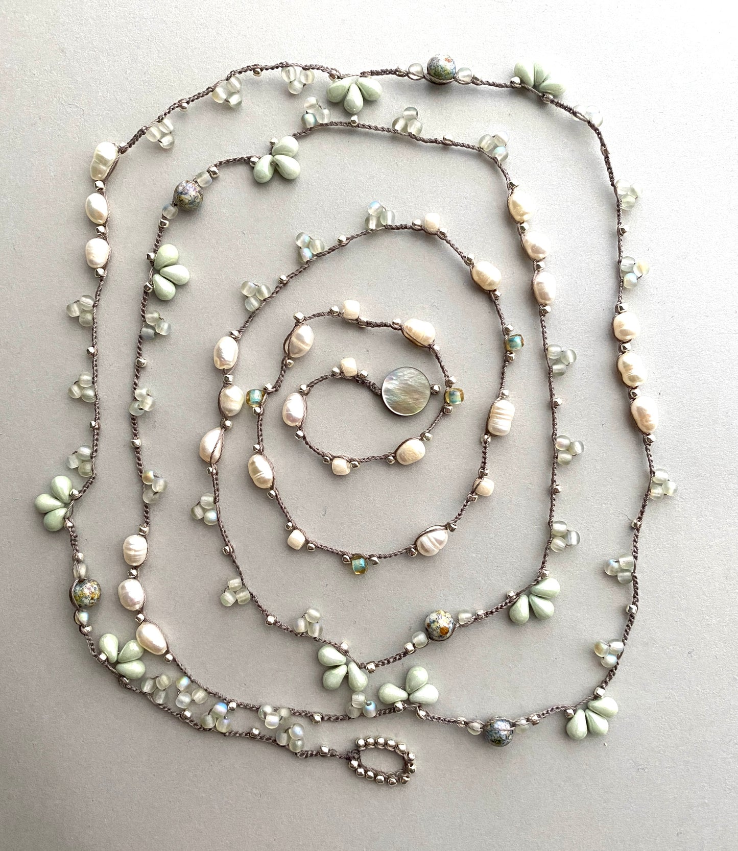 Sea foam and pearl layering necklace