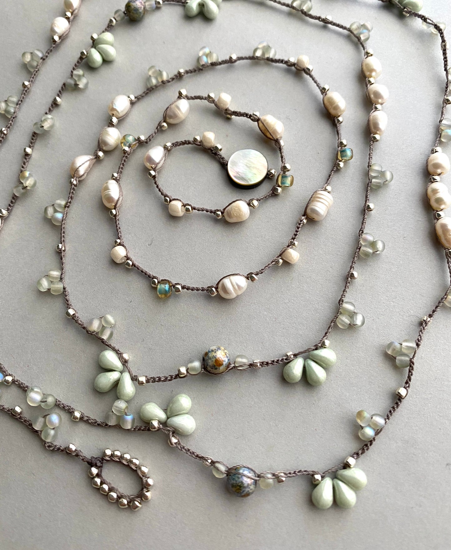 Sea foam and pearl layering necklace