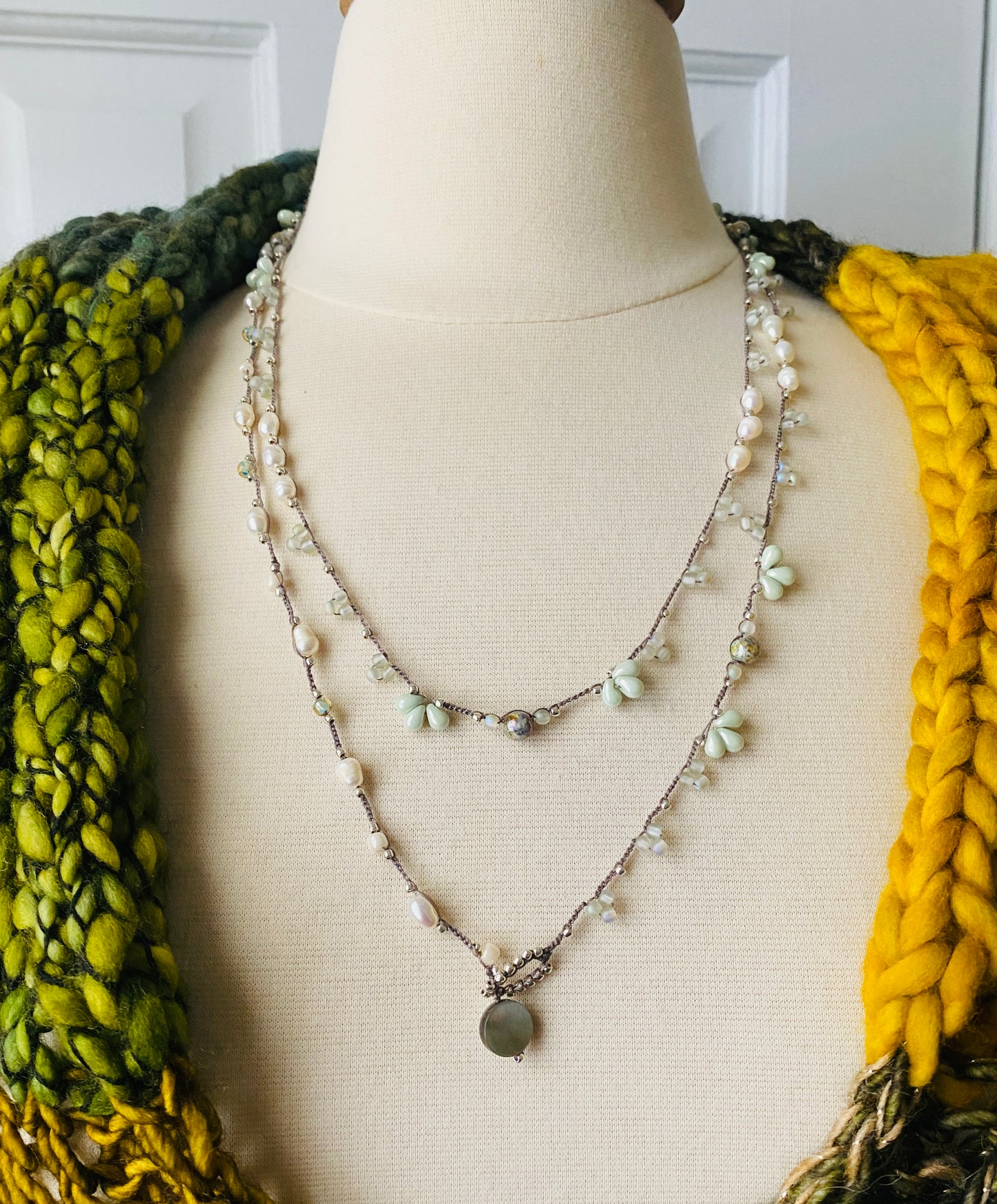 Sea foam and pearl layering necklace