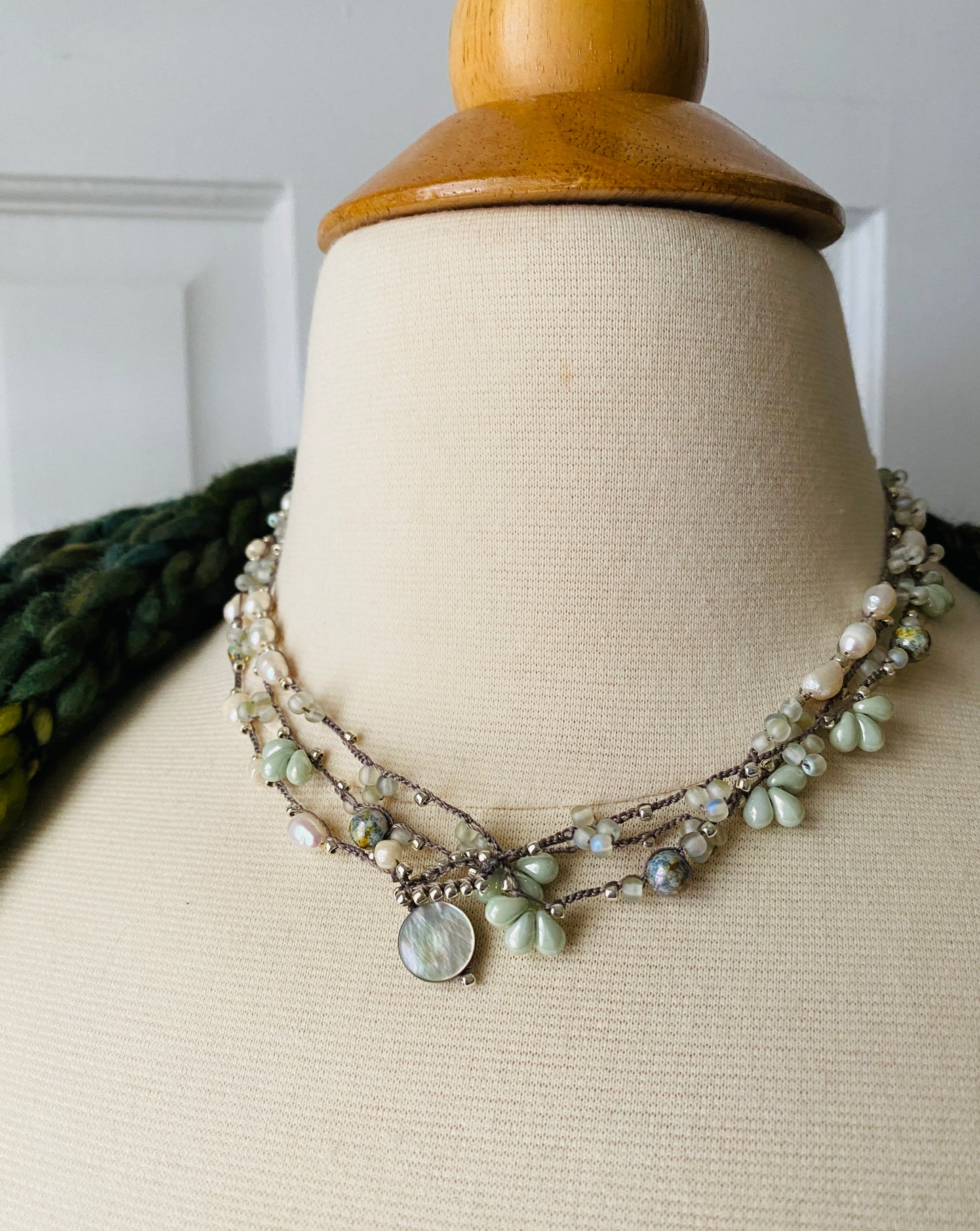 Sea foam and pearl layering necklace
