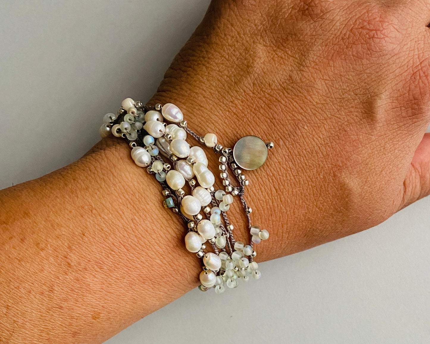 Sea foam and pearl layering necklace