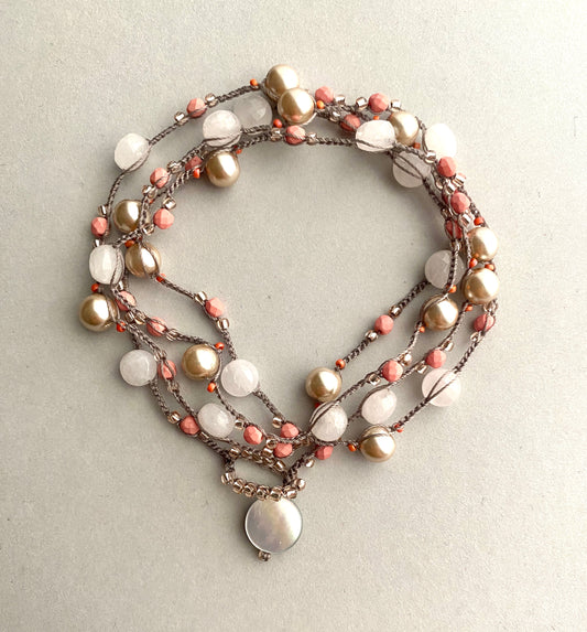 Pink quartz and pearl necklace