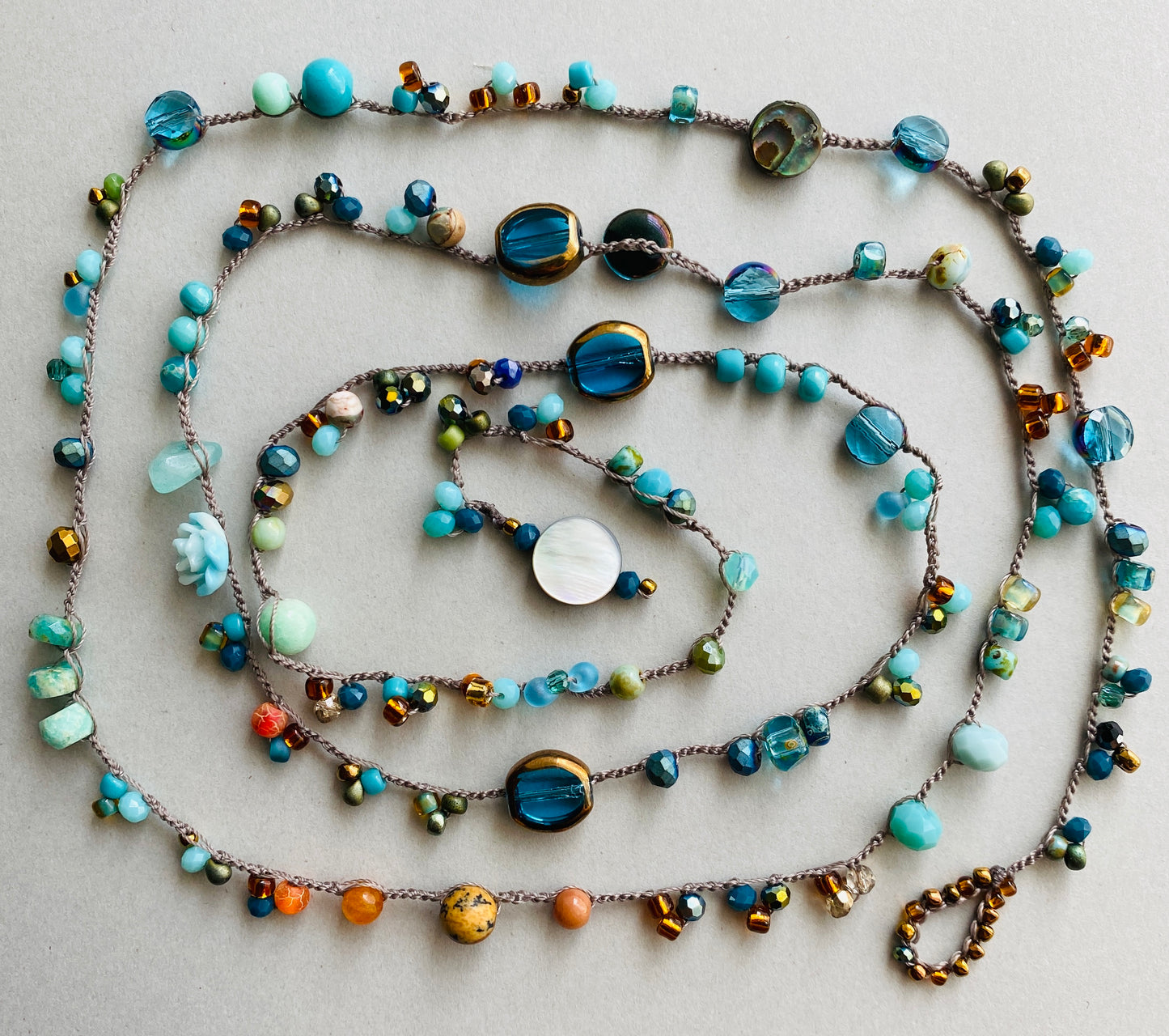Aqua drops crochet necklace
