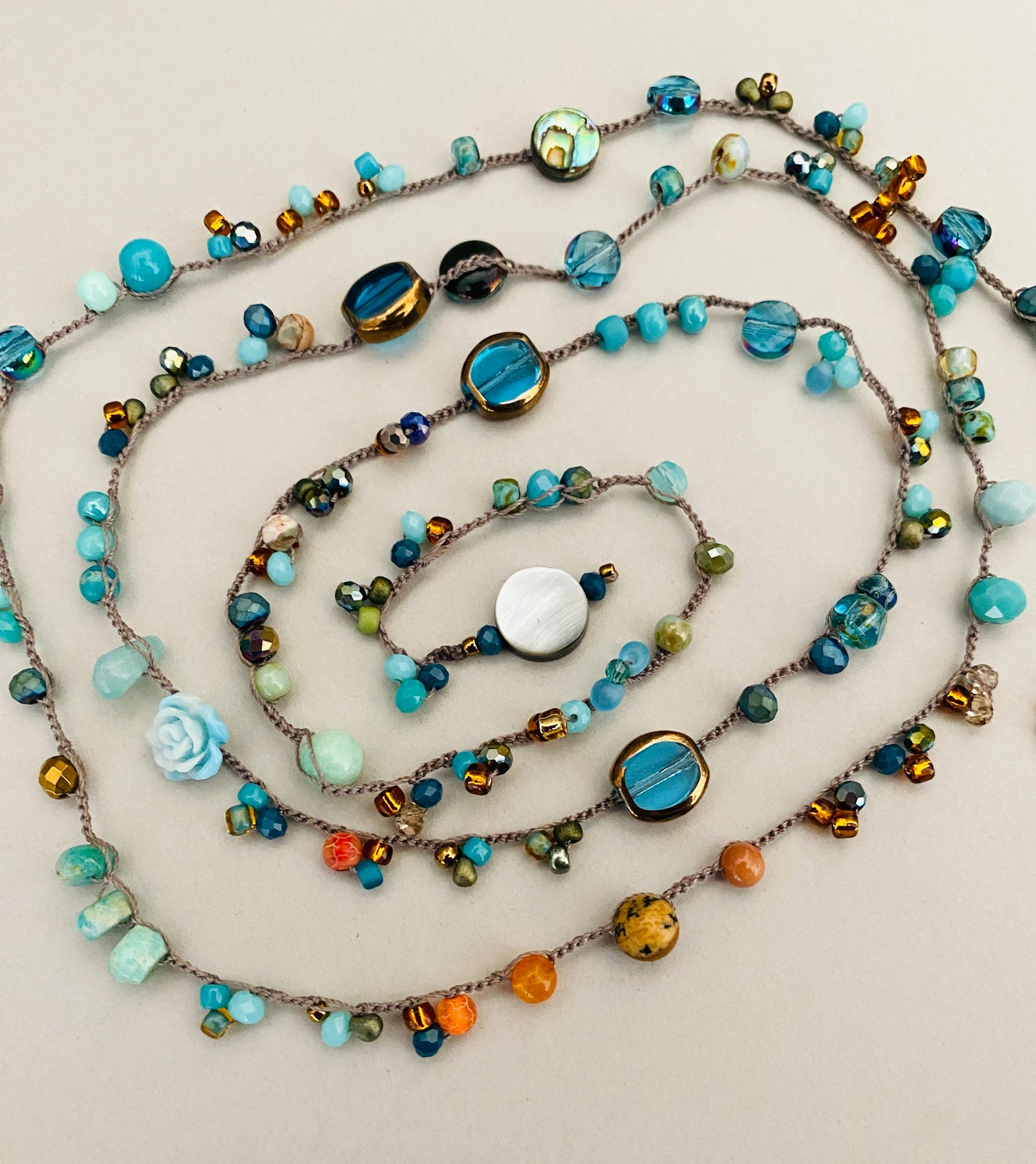 Aqua drops crochet necklace