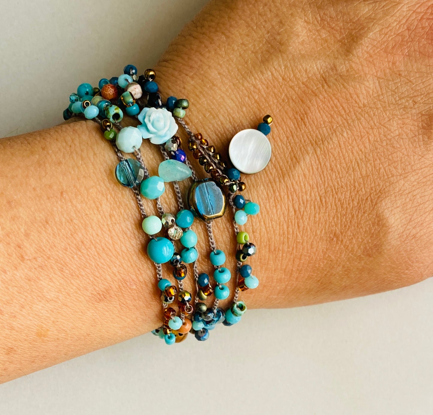 Aqua drops crochet necklace