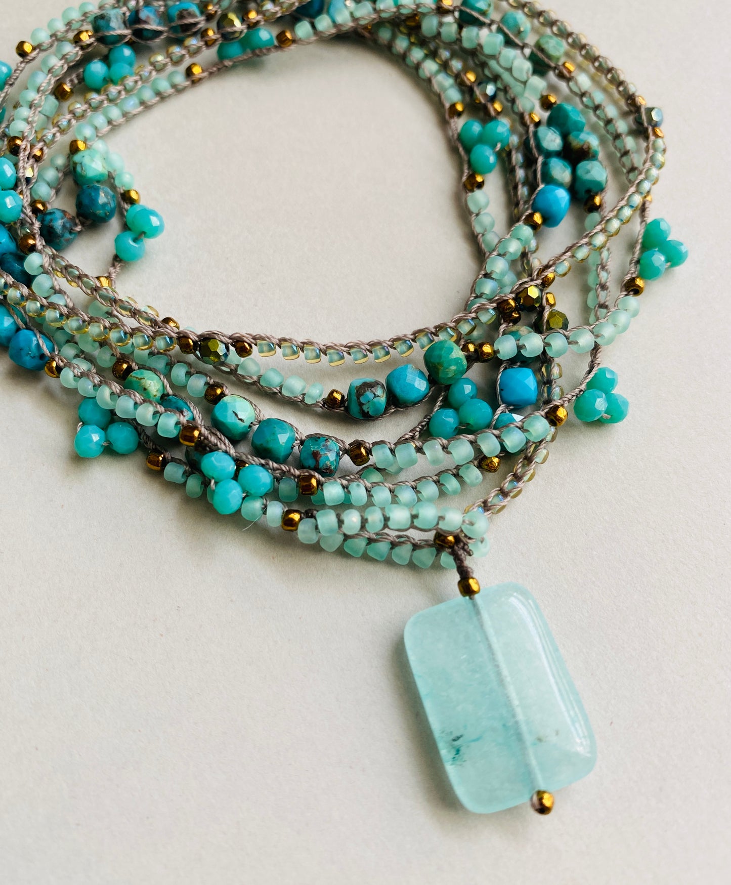 Turquoise mist crochet beaded necklace