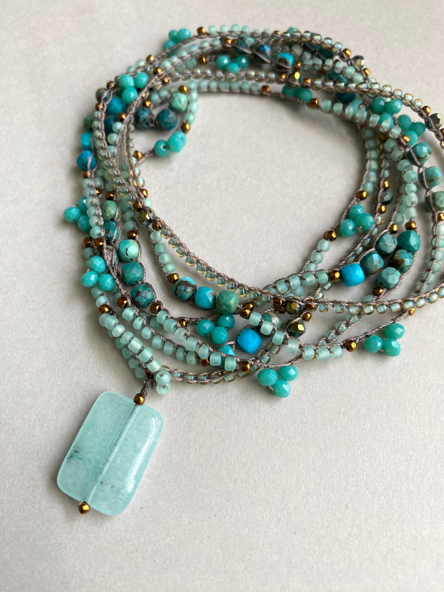 Turquoise mist crochet beaded necklace