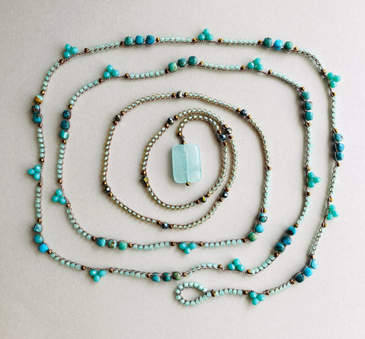 Turquoise mist crochet beaded necklace